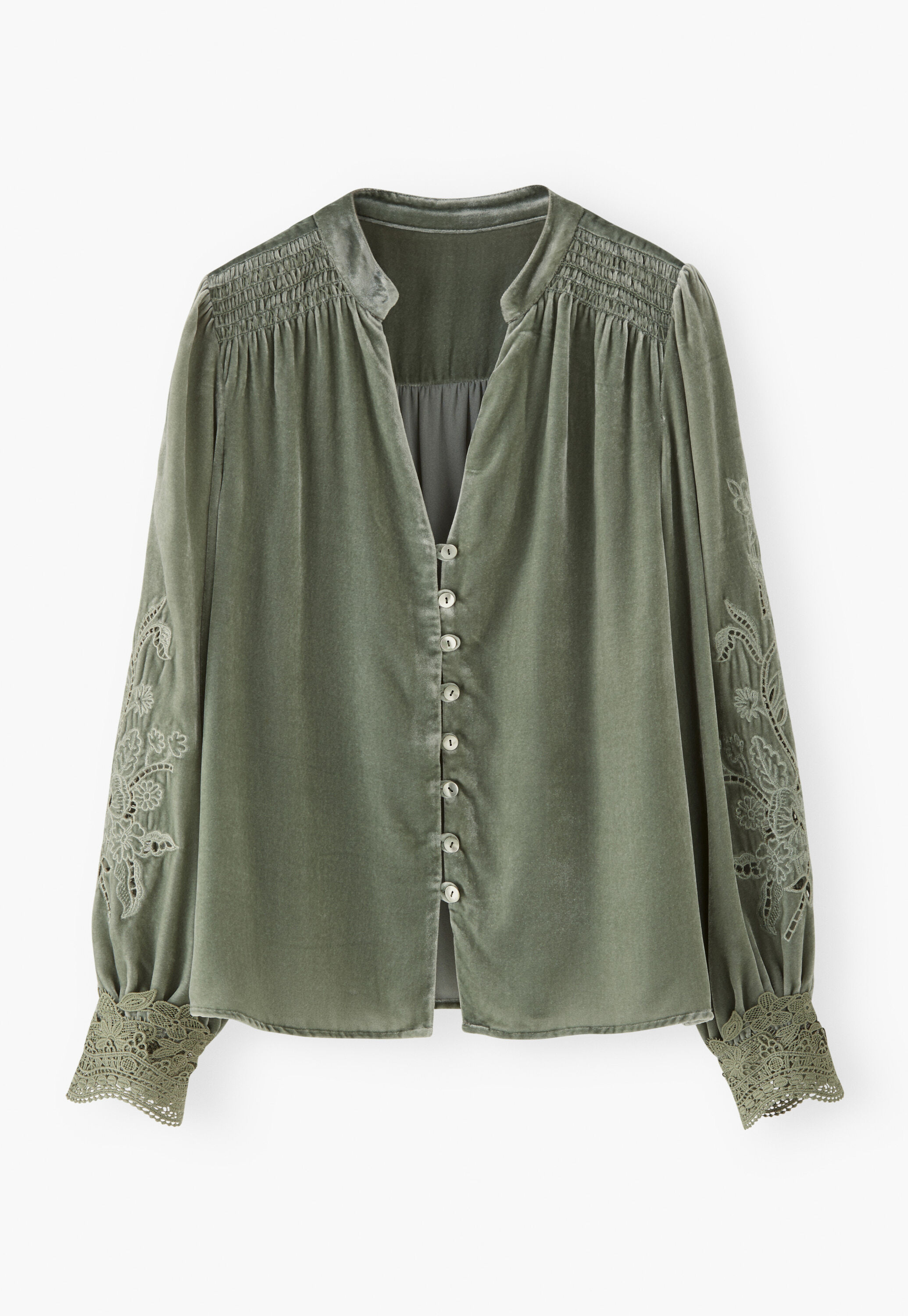 Velvet cutwork blouse, Sea green, large