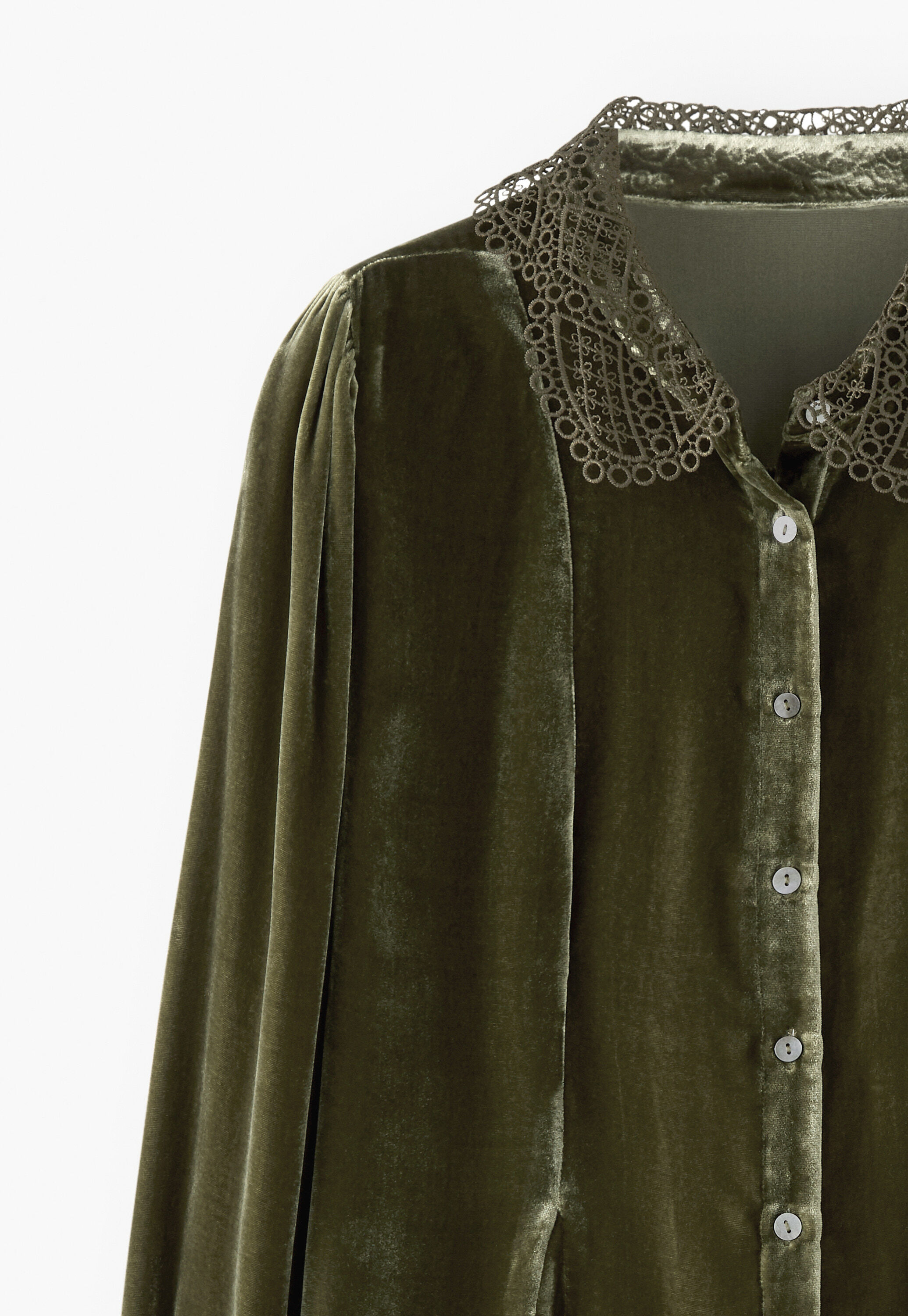 Velvet godet blouse, Moss, large