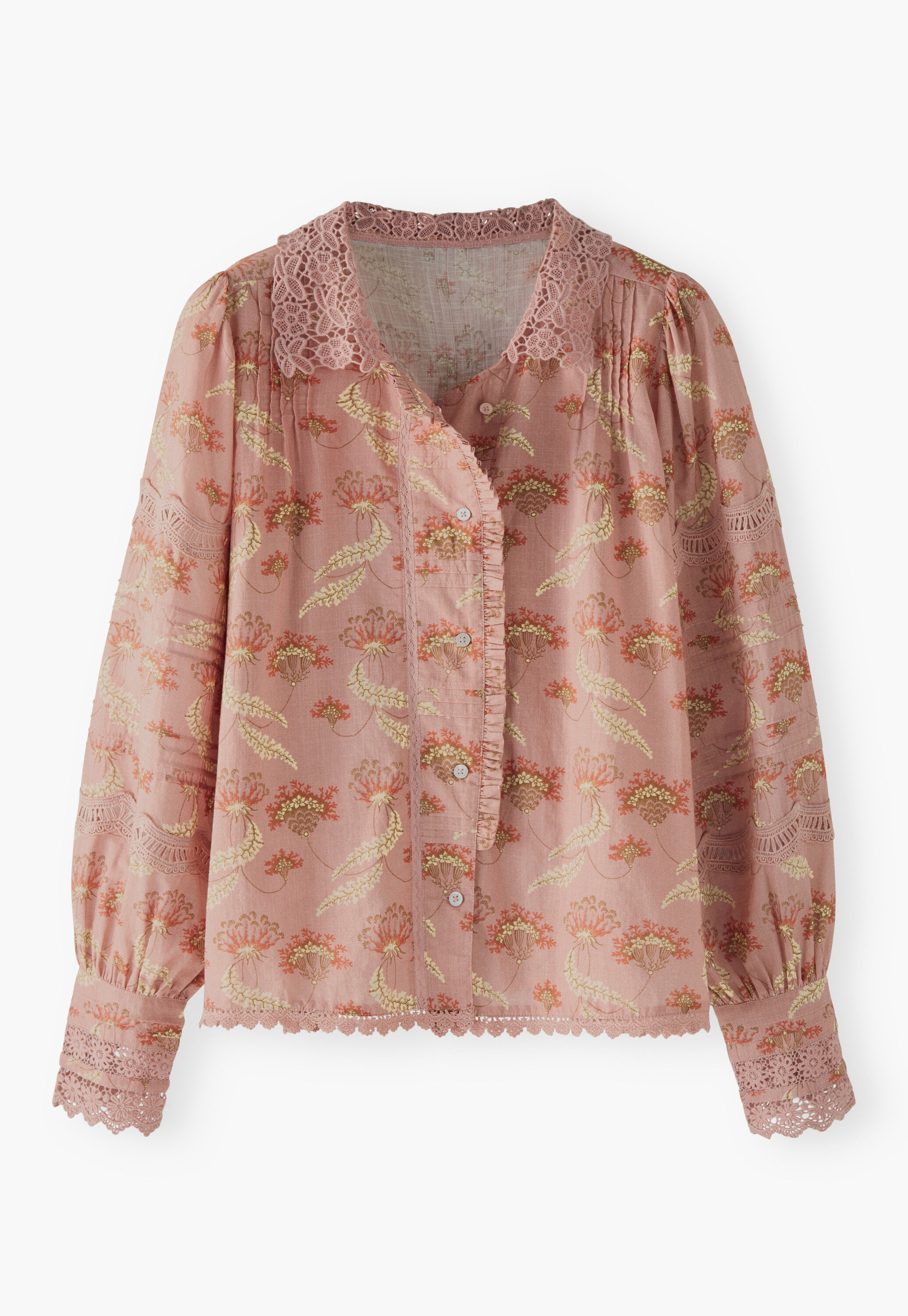 Lace-detail print blouse, Dusty pink, large