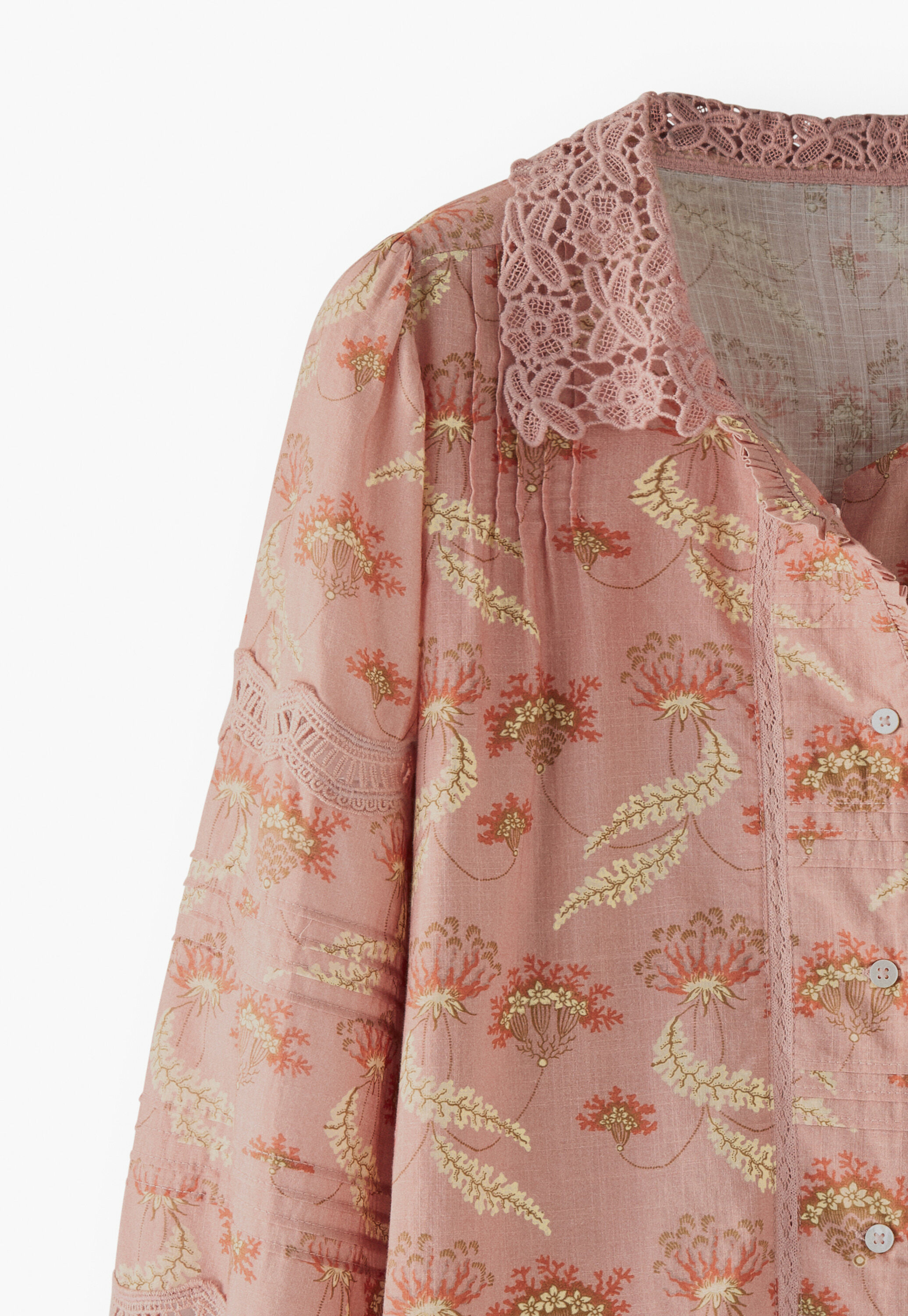 Lace-detail print blouse, Dusty pink, large