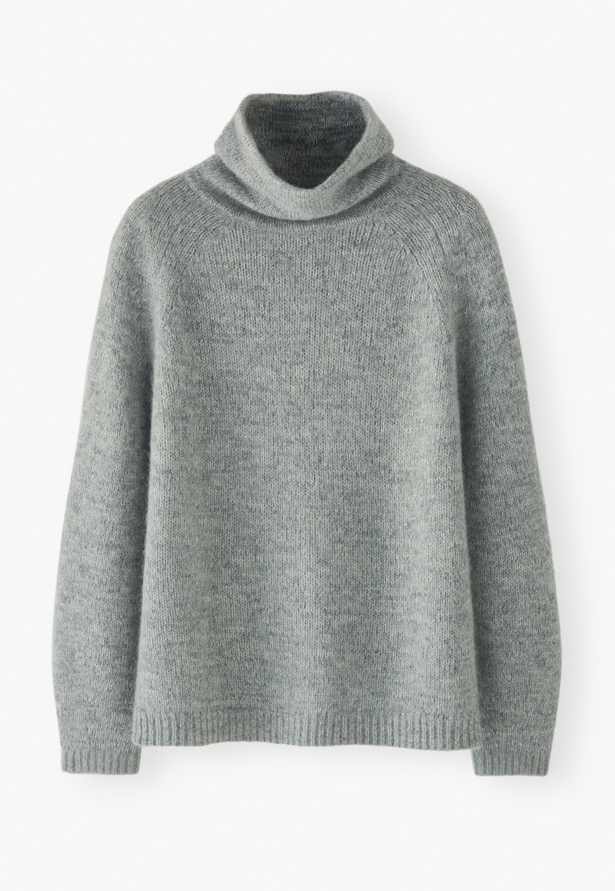 High-neck raglan sweater, Soft denim, large