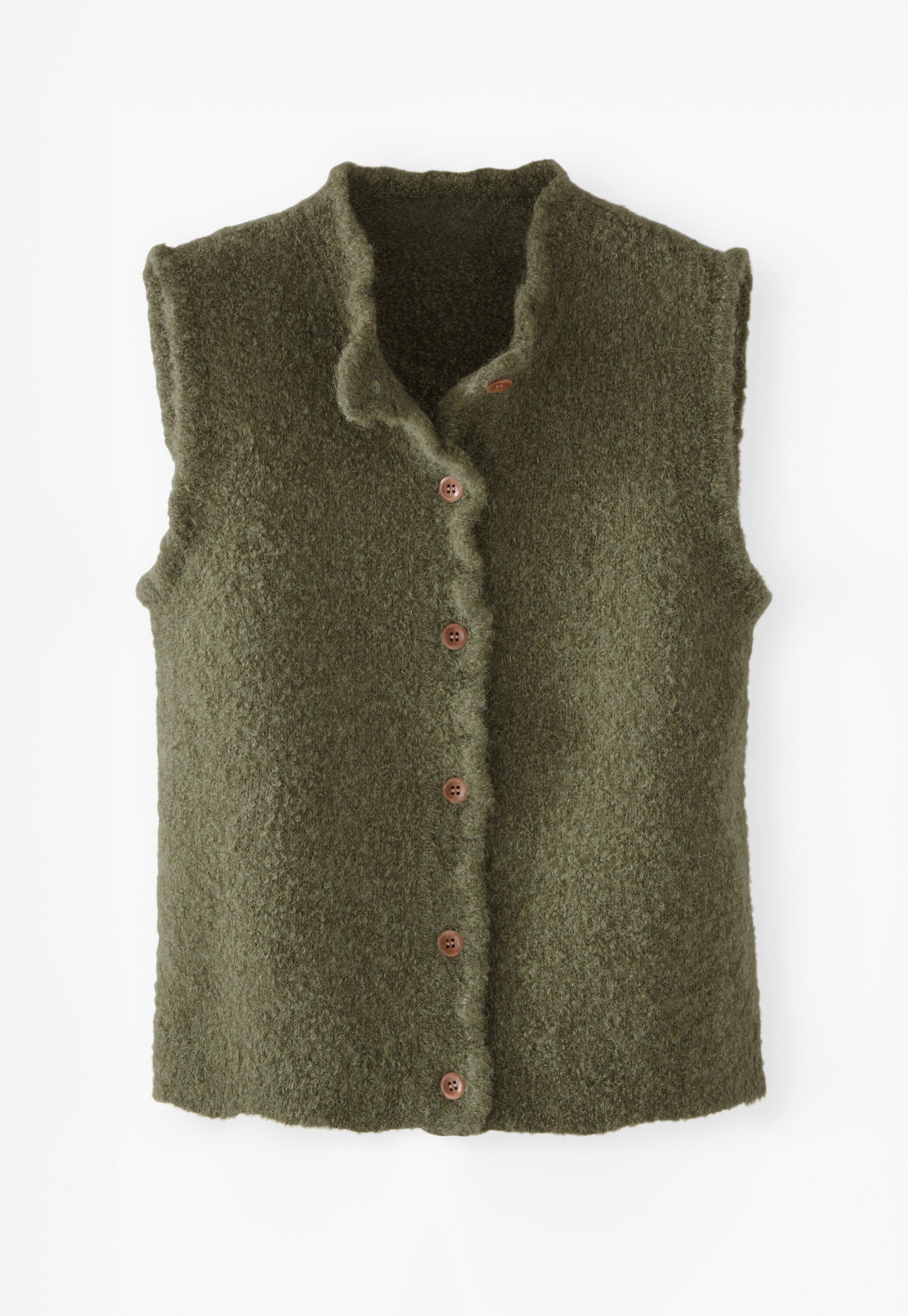 Frill-edge knitted gilet, Dark olive, large