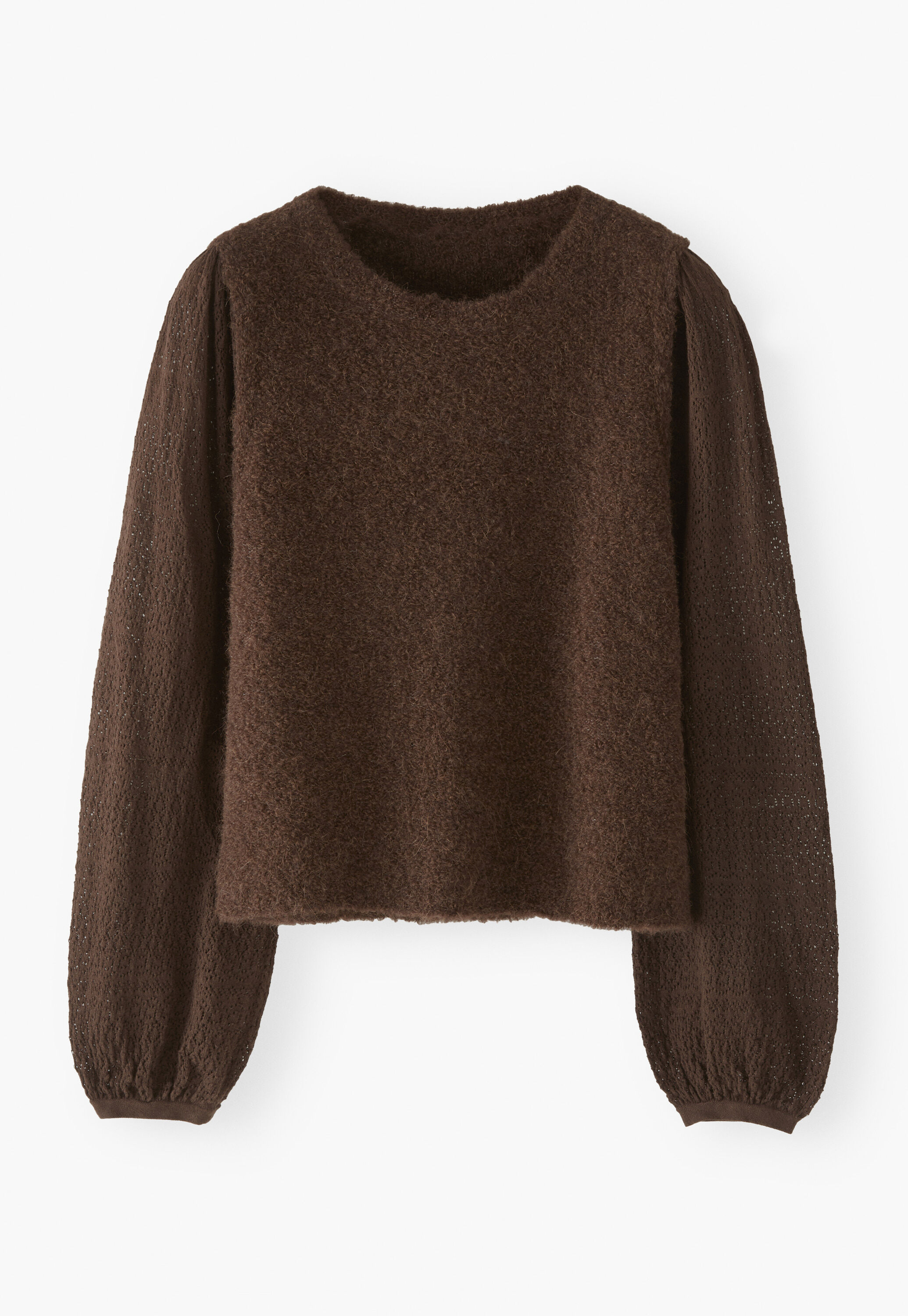 Pointelle-sleeve sweater, Dark chocolate, large
