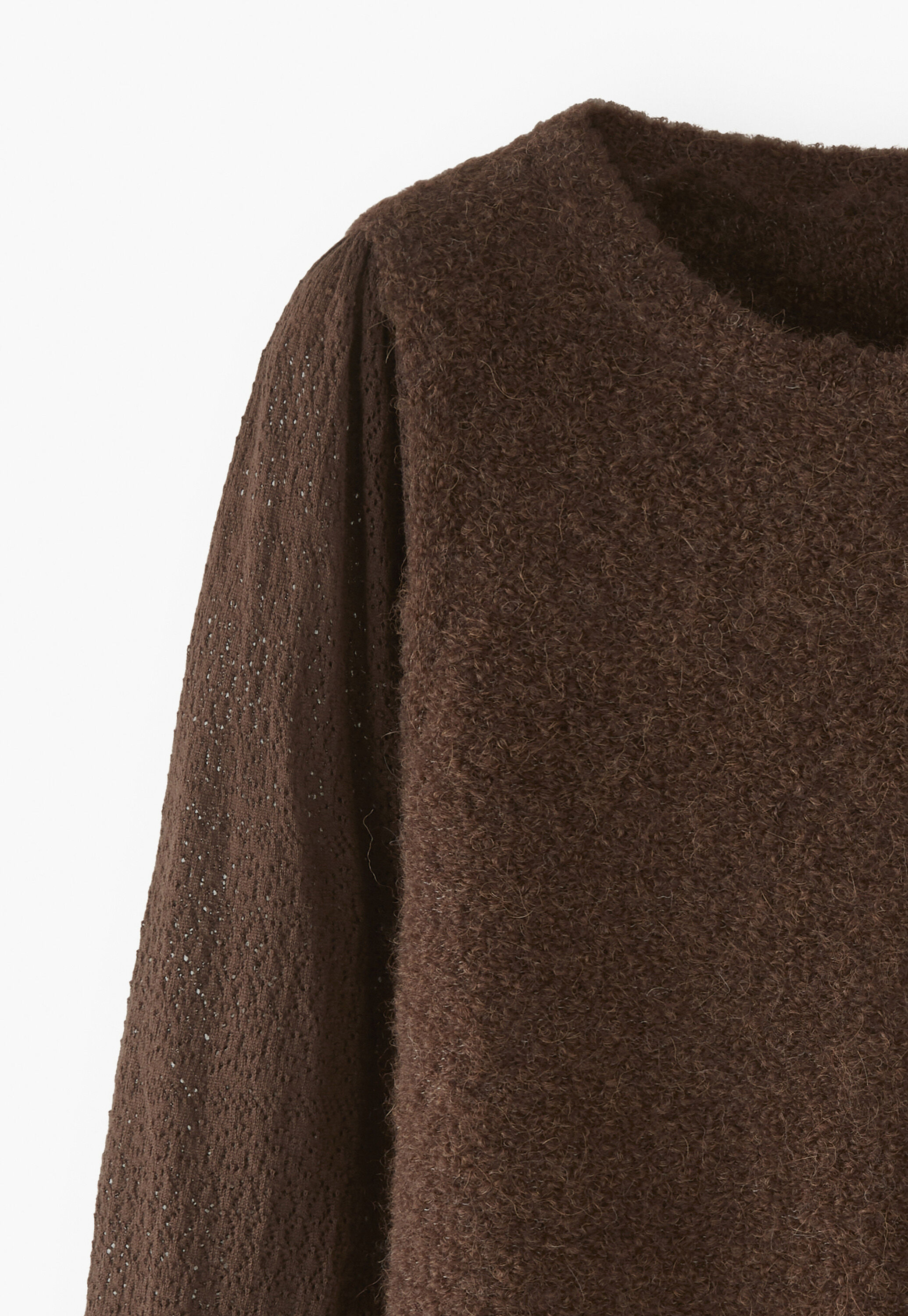 Pointelle-sleeve sweater, Dark chocolate, large
