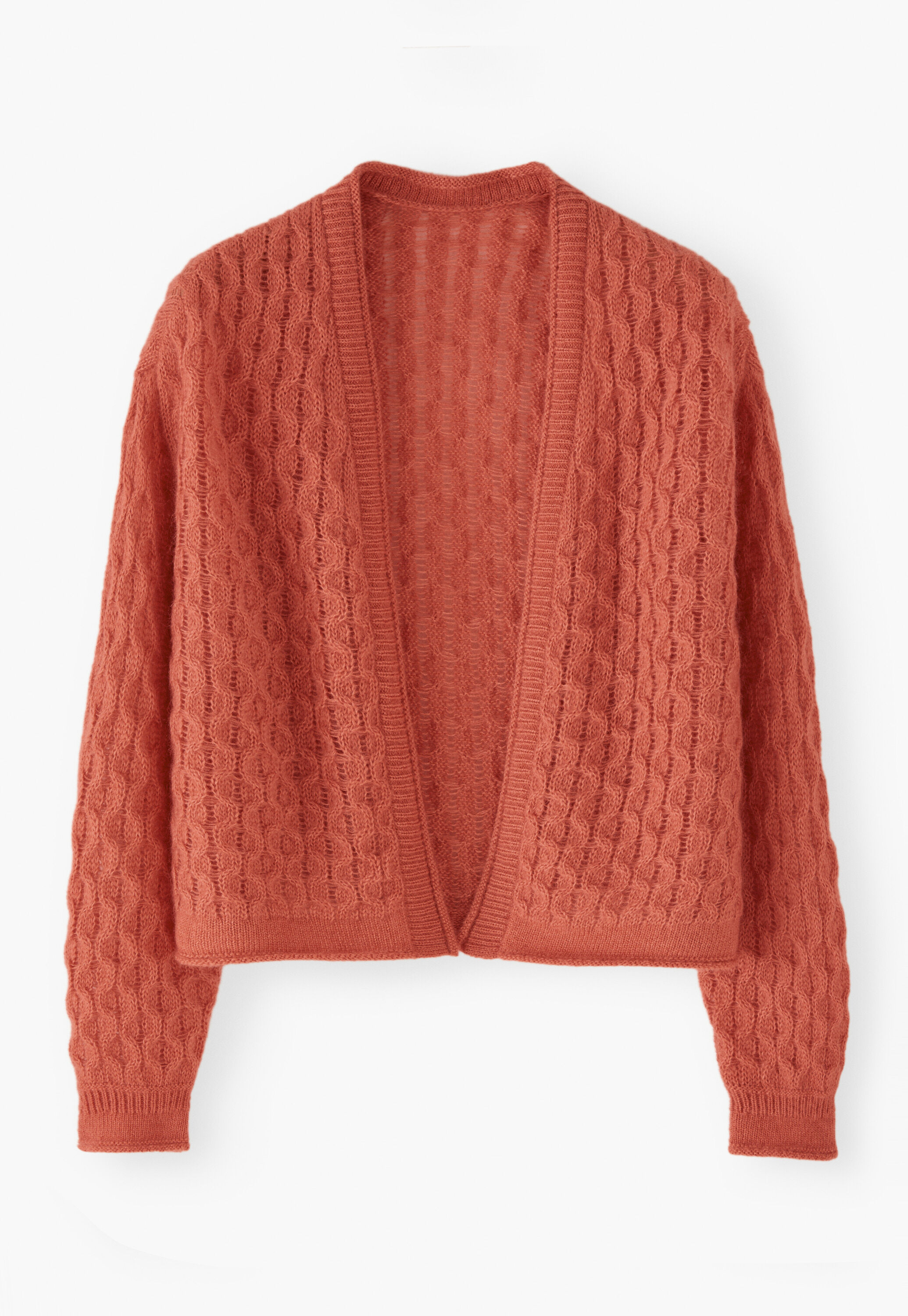 Cable-stitch cardigan, Coral, large