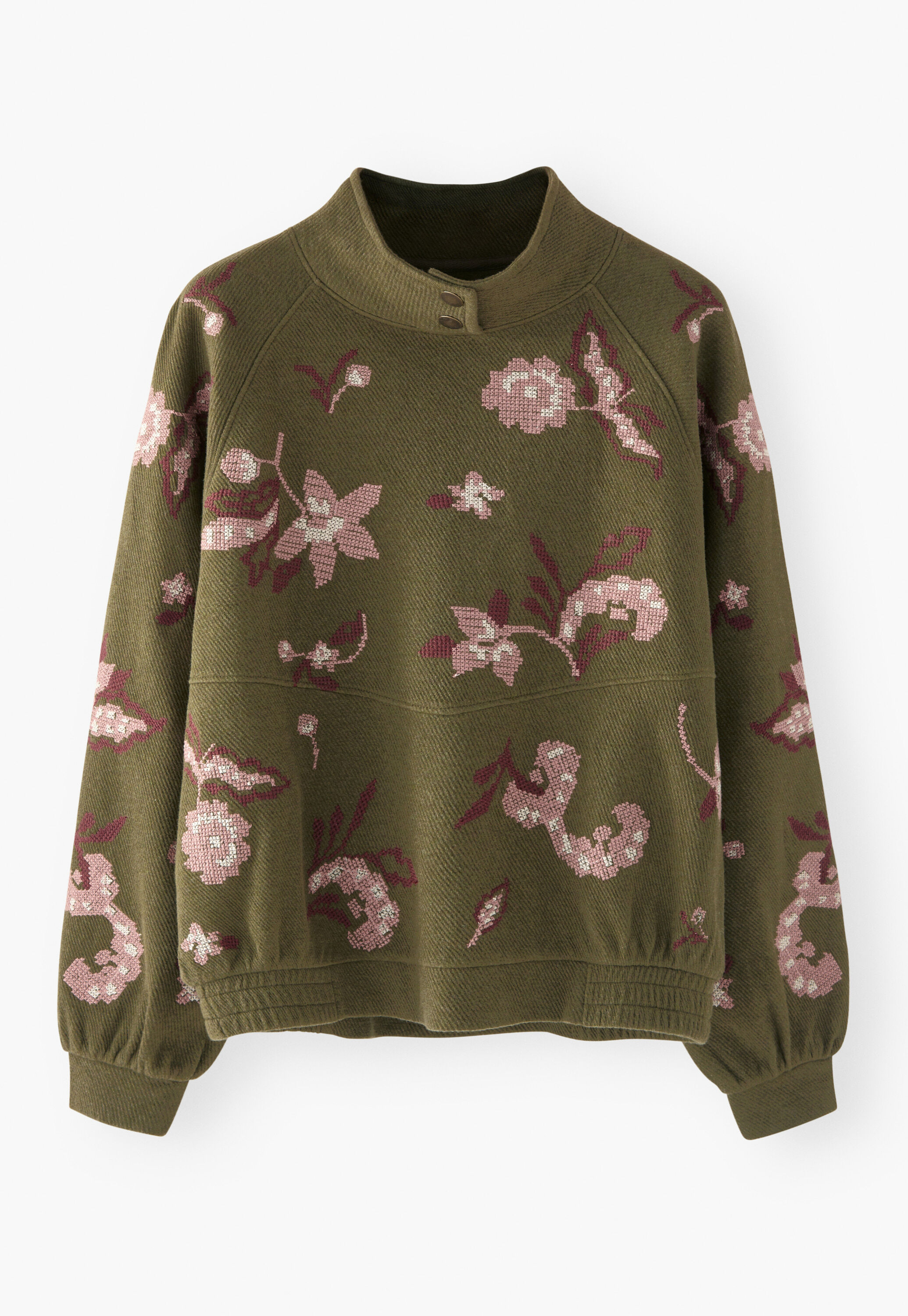 Embroidered sweatshirt, Warm olive, large