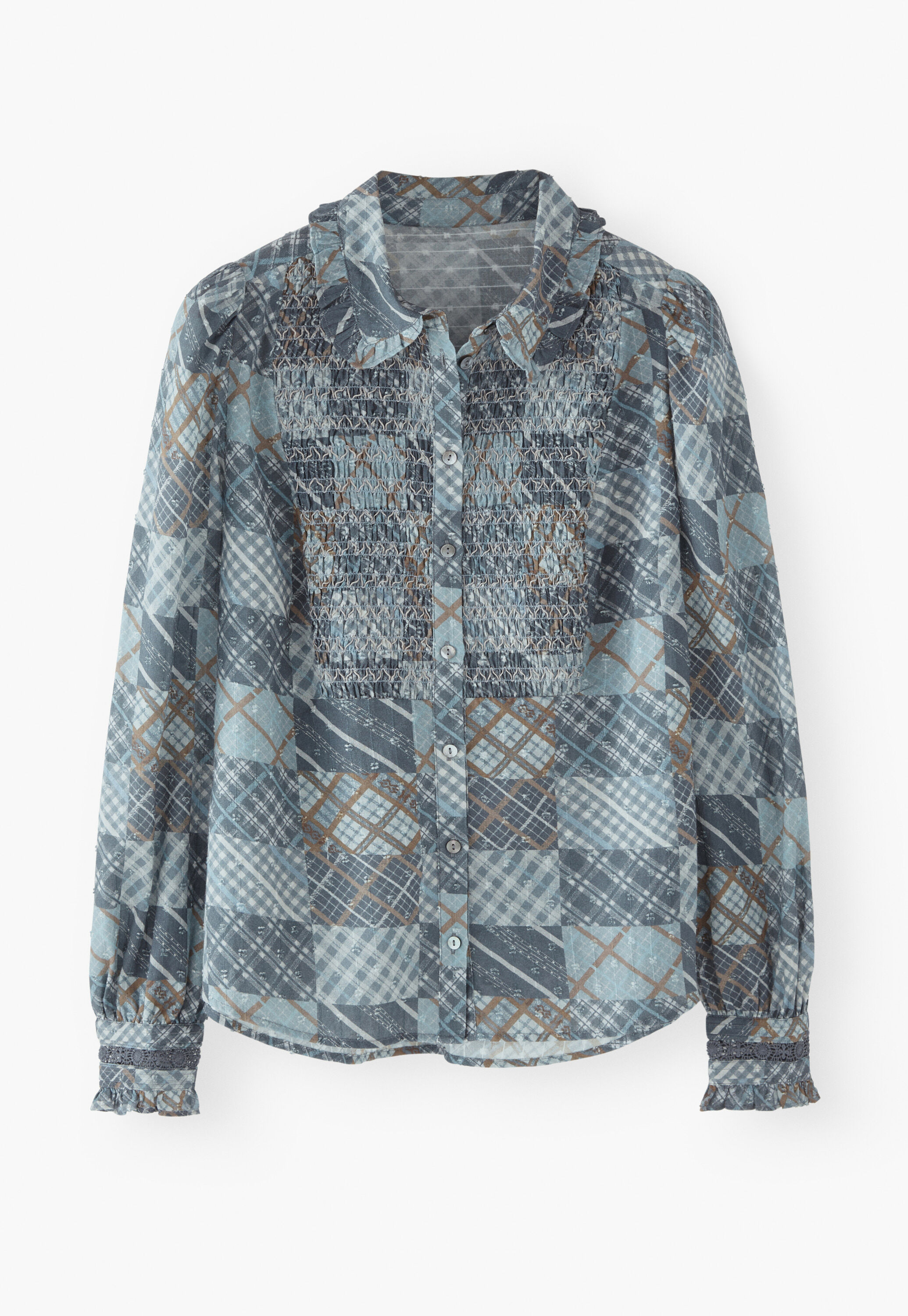 Printed blouse, Washed denim, large