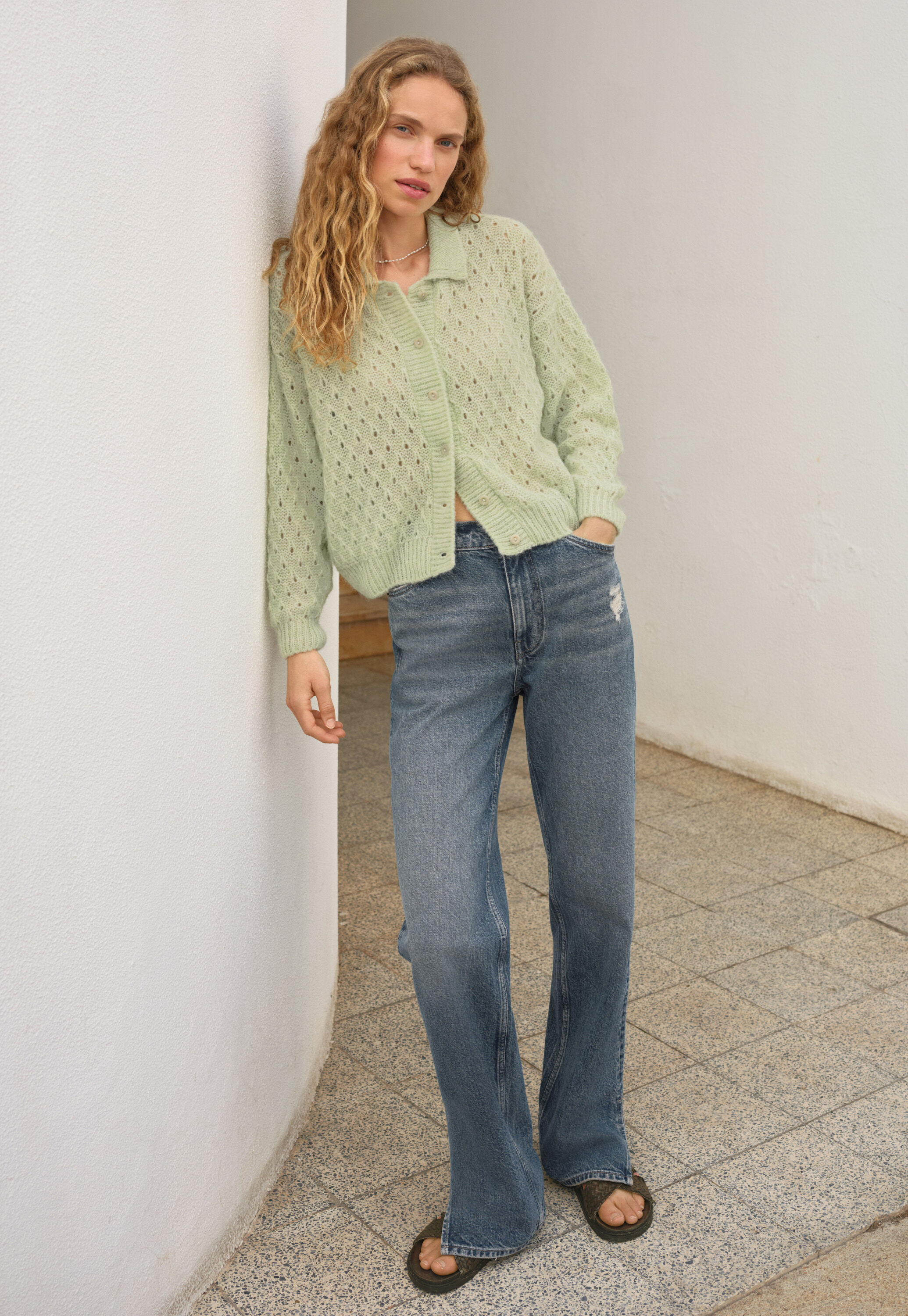 Lace-stitch cardigan