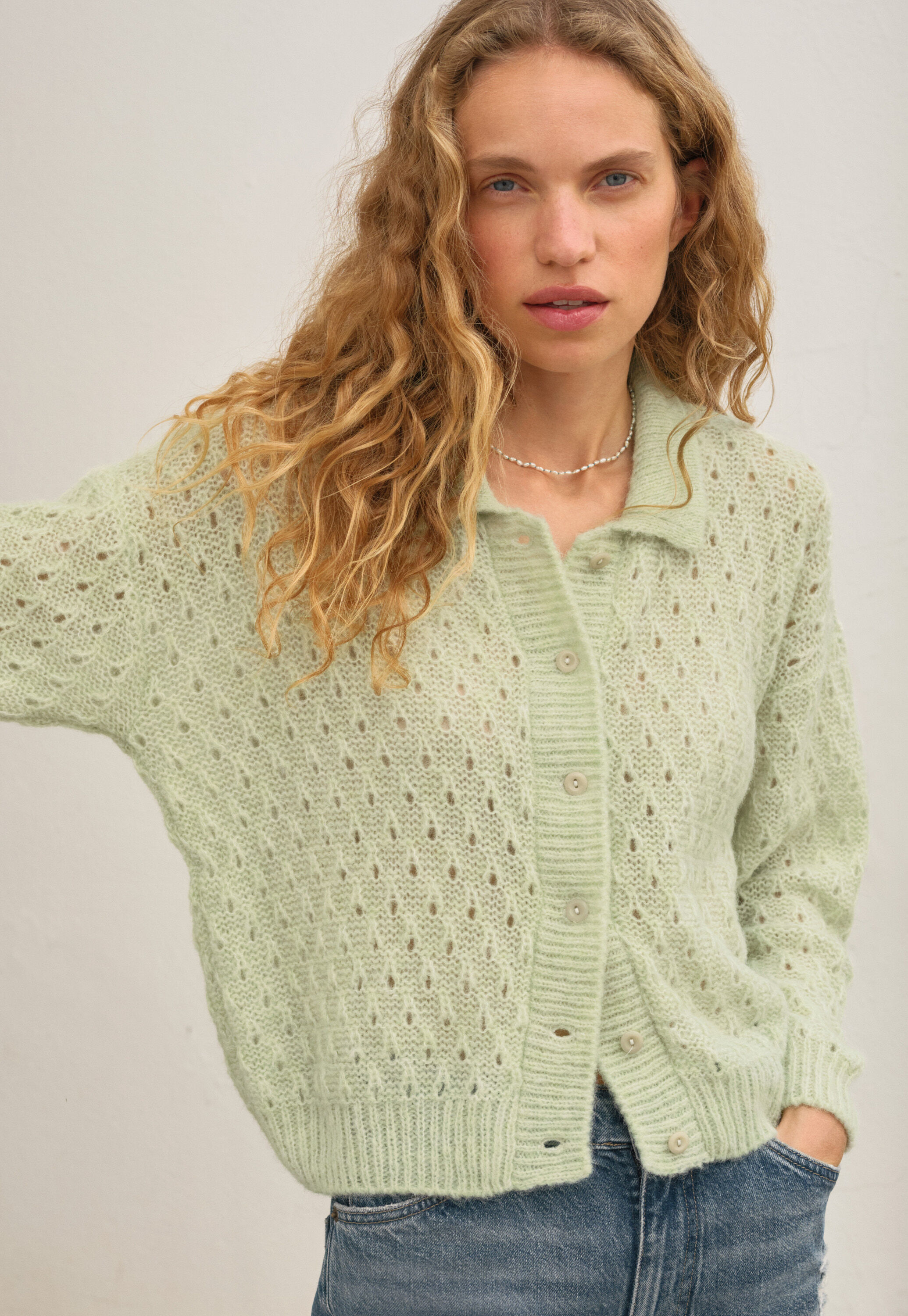 Lace-stitch cardigan