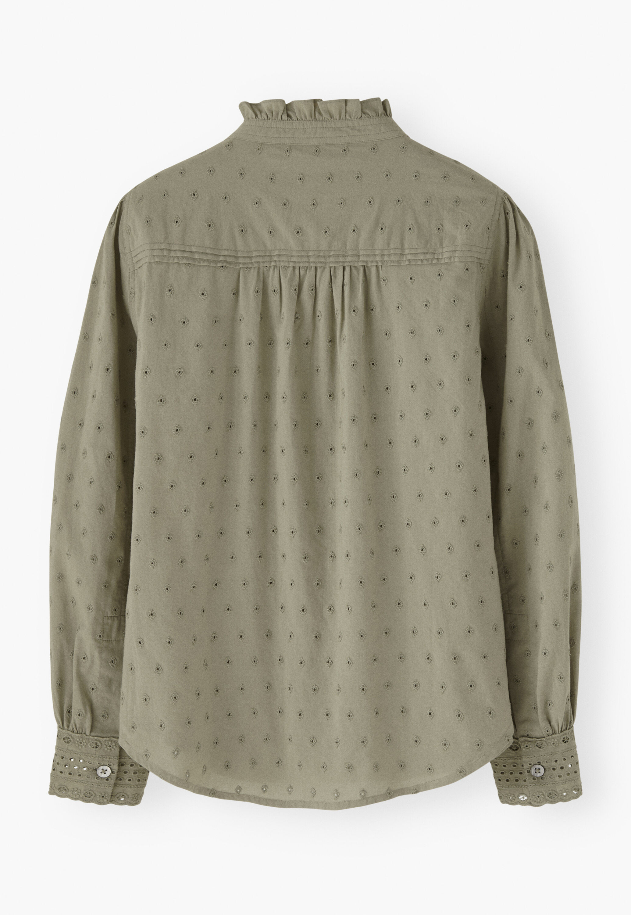 Ruffle-neck broderie blouse