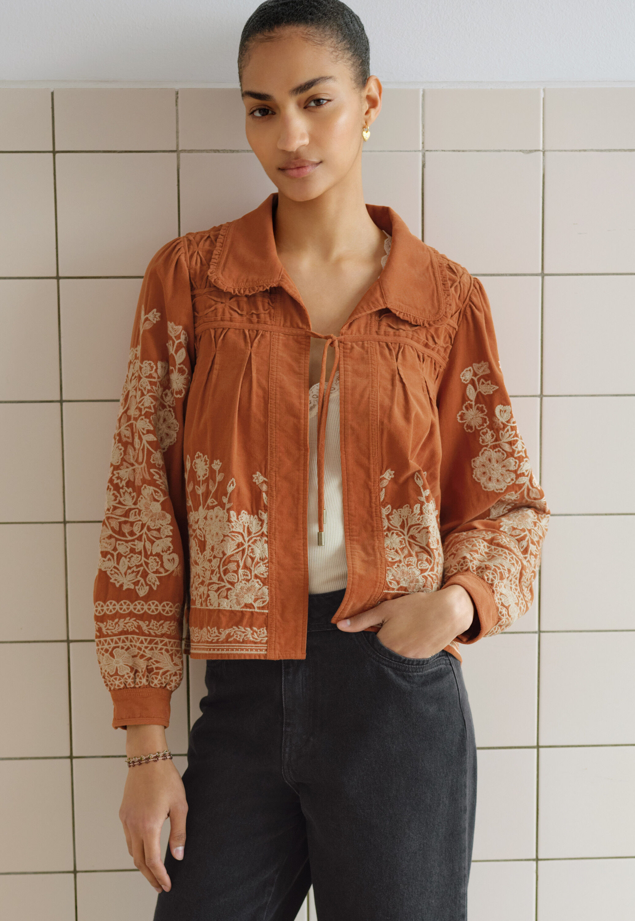 Embroidered cord jacket