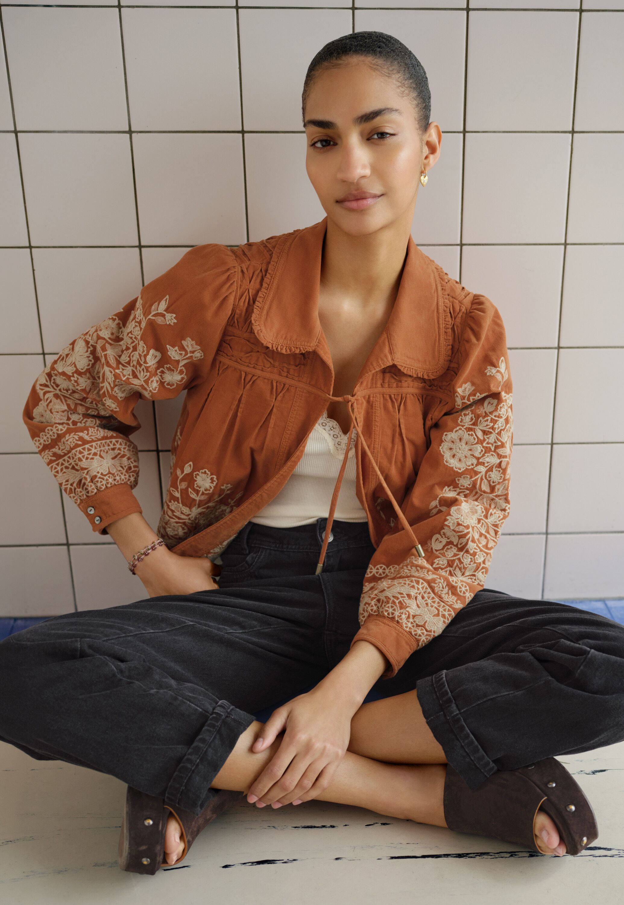 Embroidered cord jacket