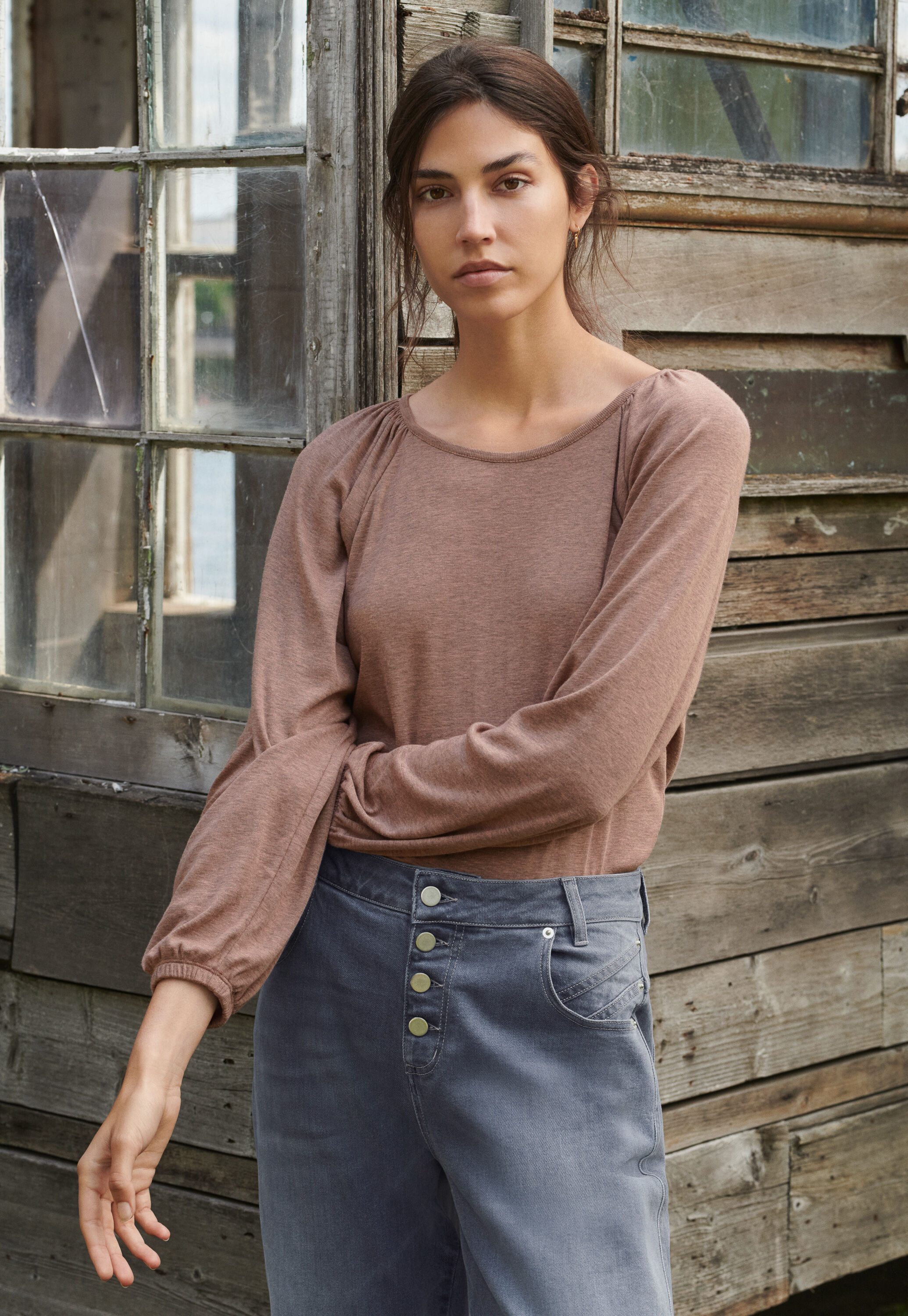 Gathered-shoulder top