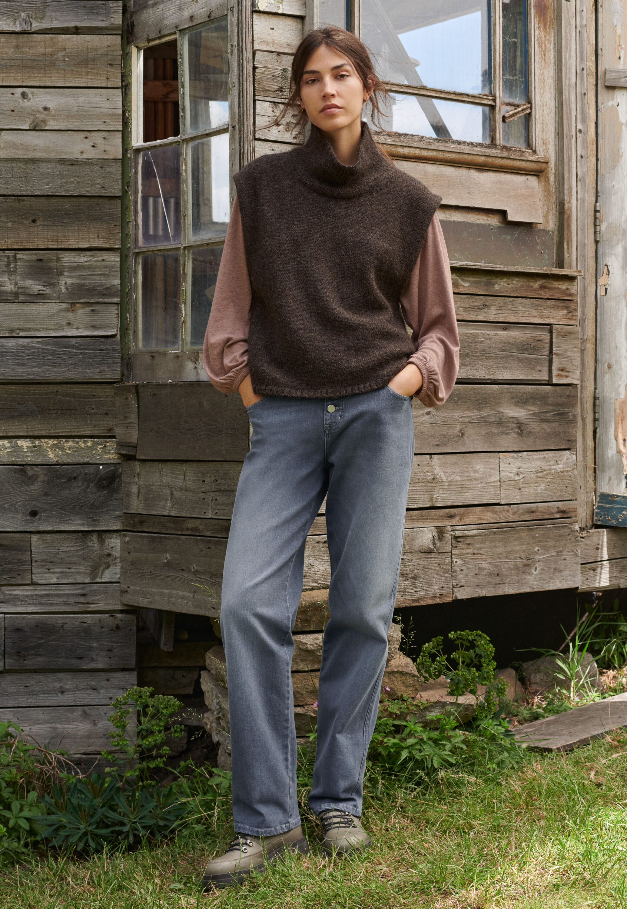 Gathered-shoulder top