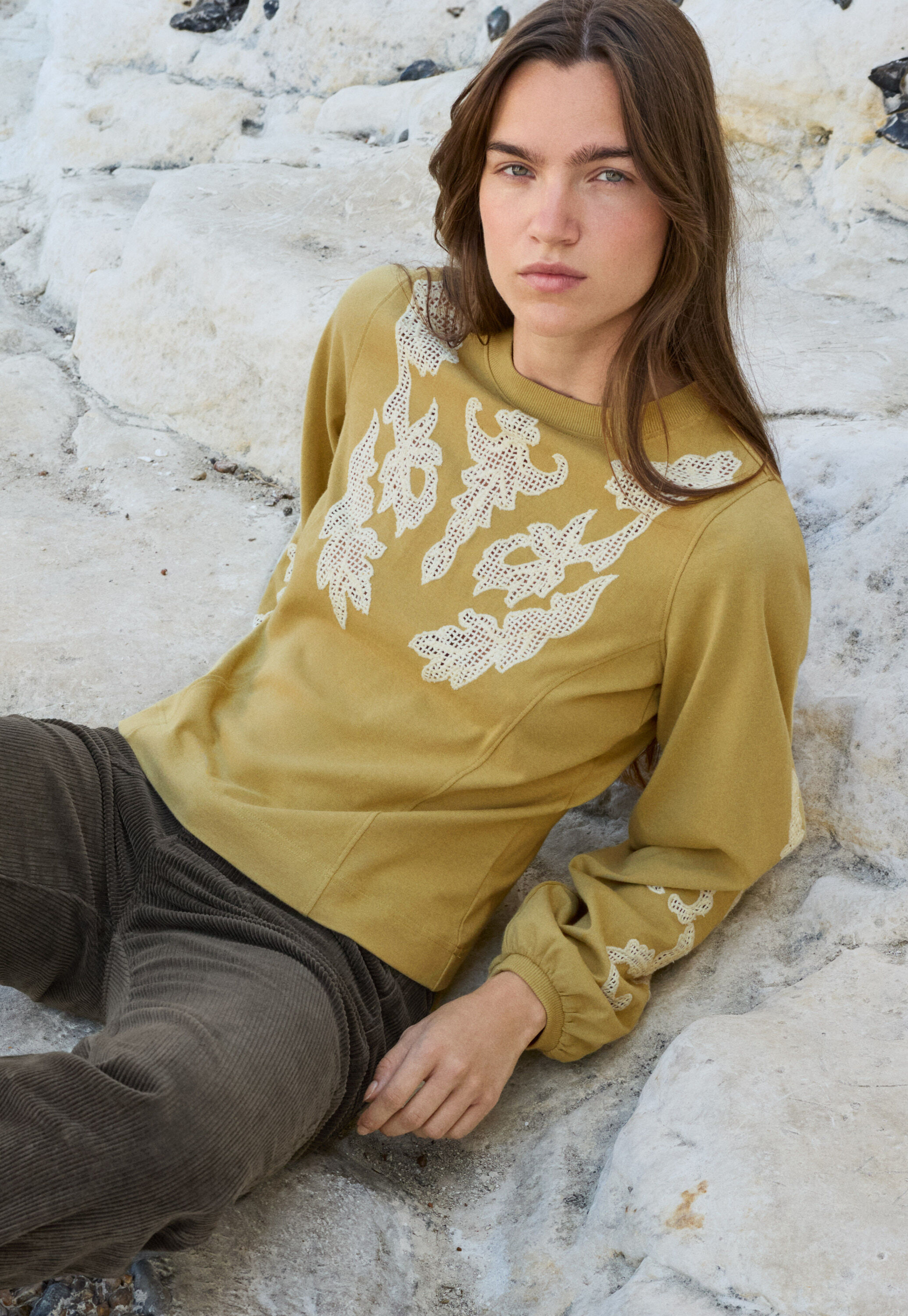 Lace sweatshirt, Lime, large