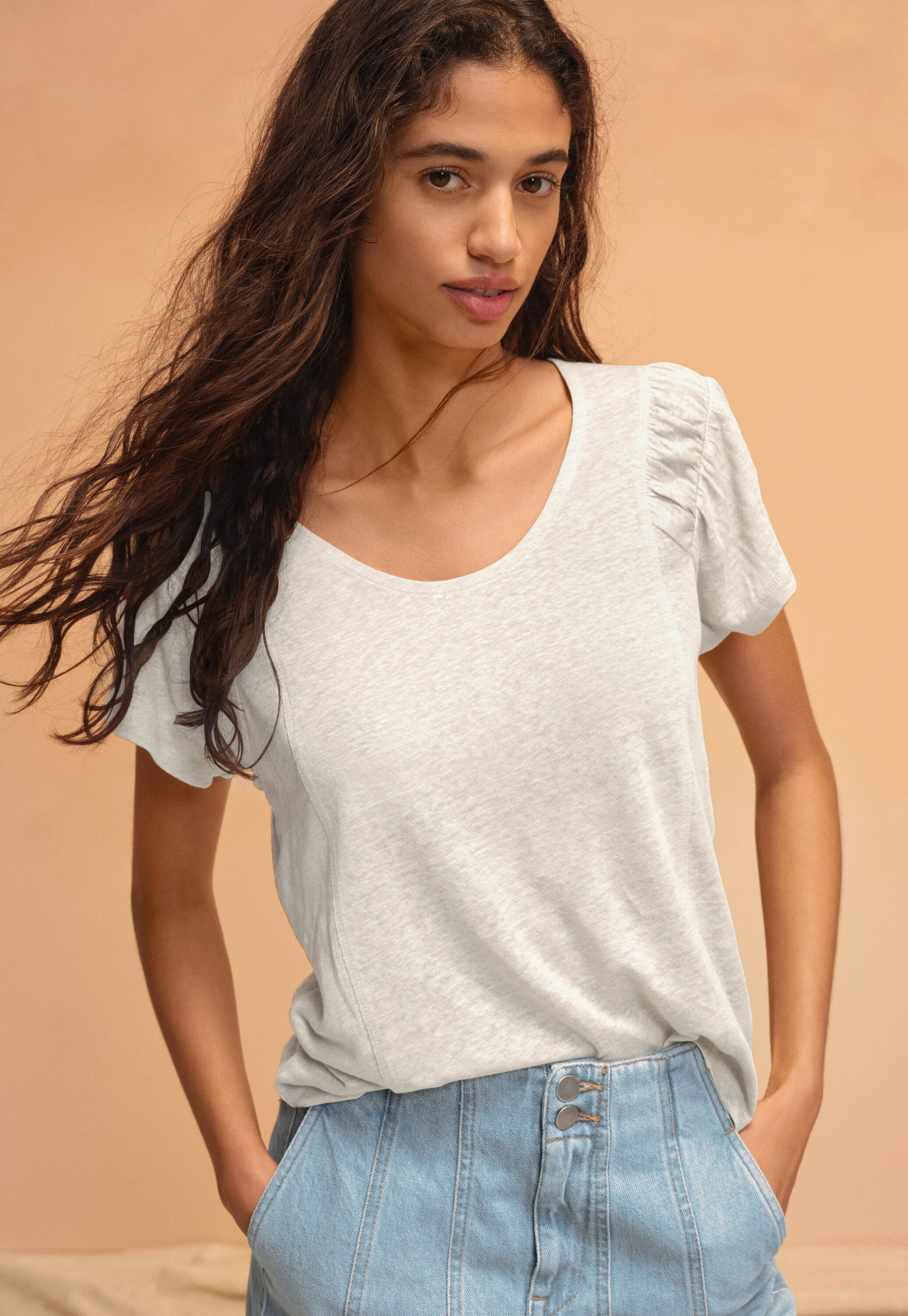 Gathered-sleeve top