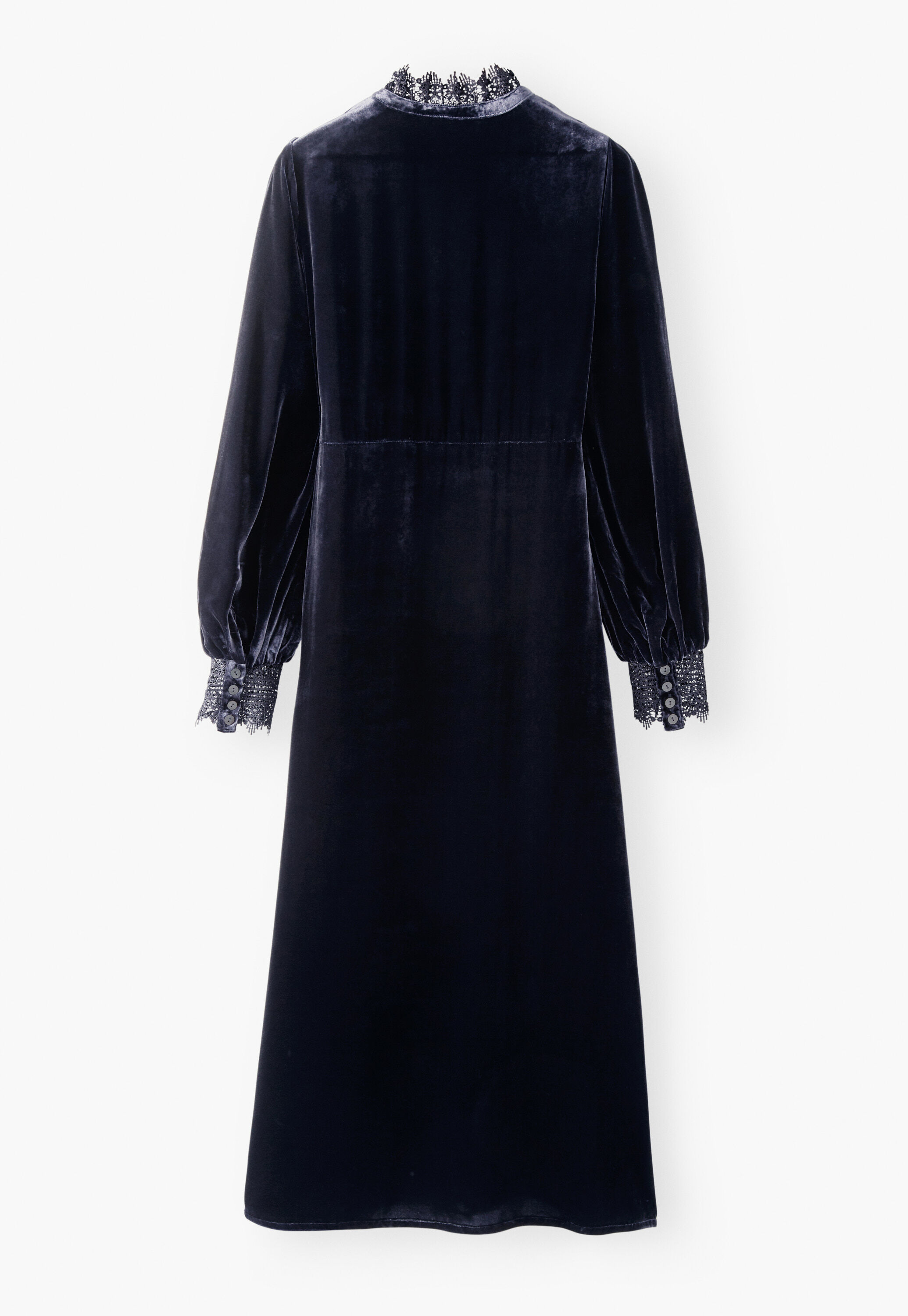 Velvet lace-frill dress, Midnight, large
