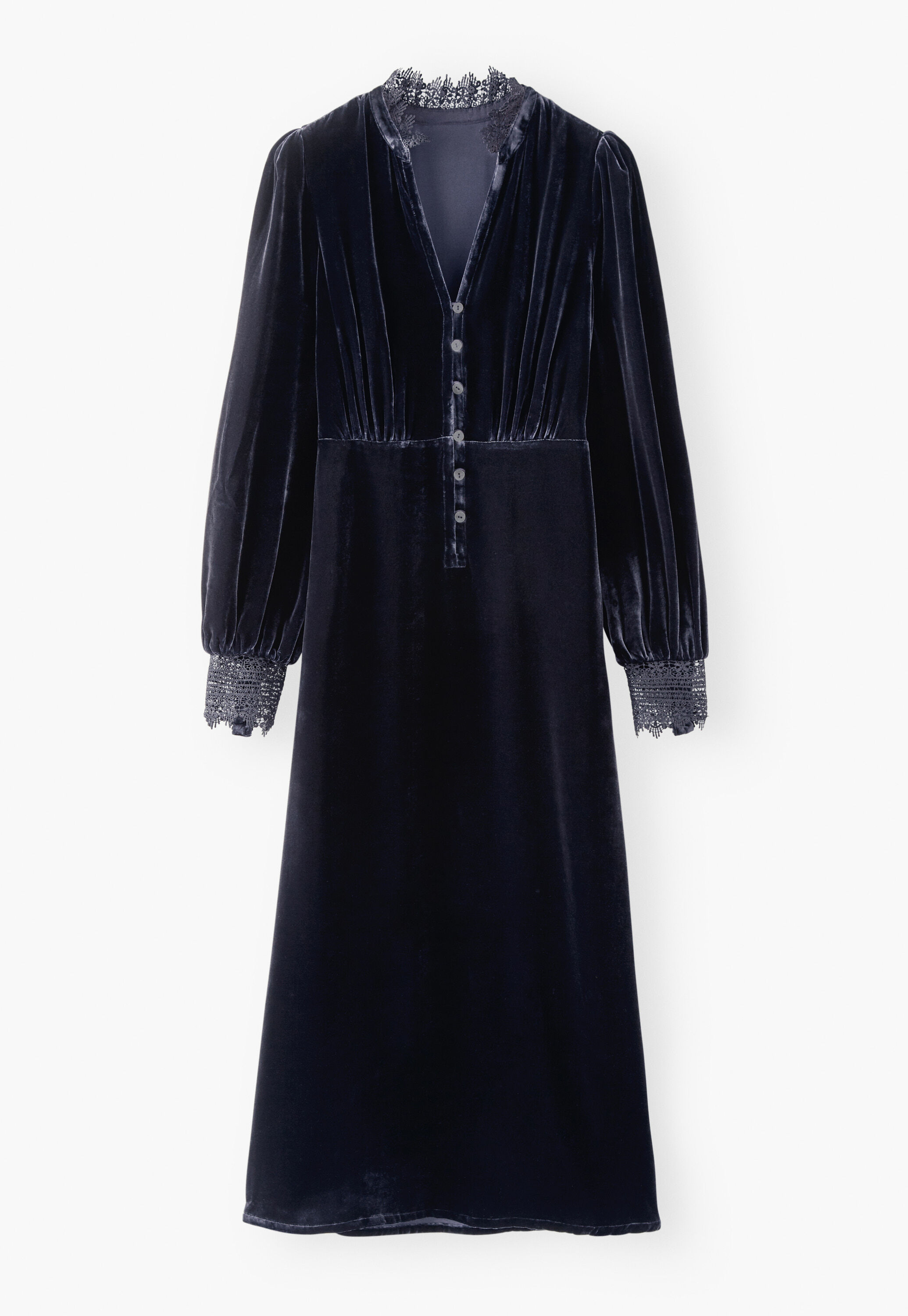 Velvet lace-frill dress, Midnight, large