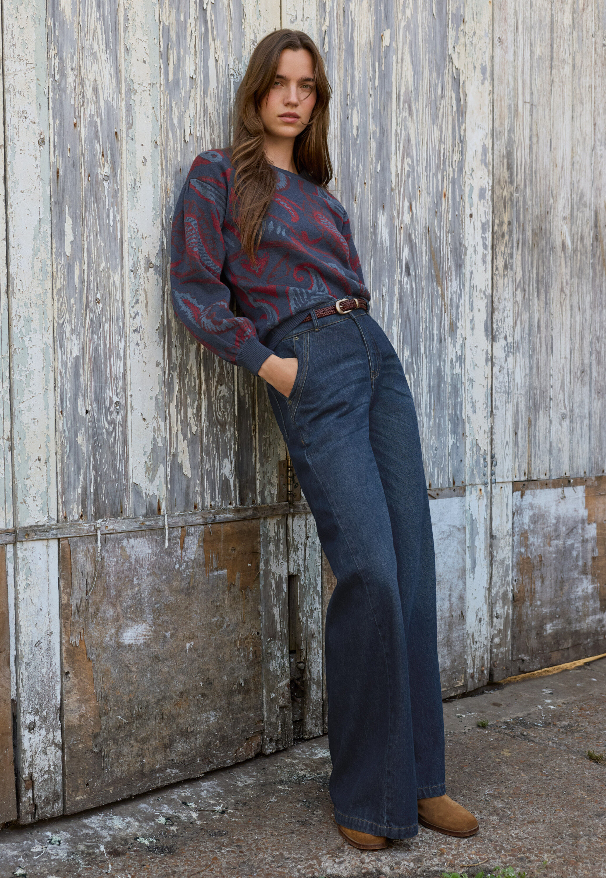 Wide flared jeans, Dark ocean, large