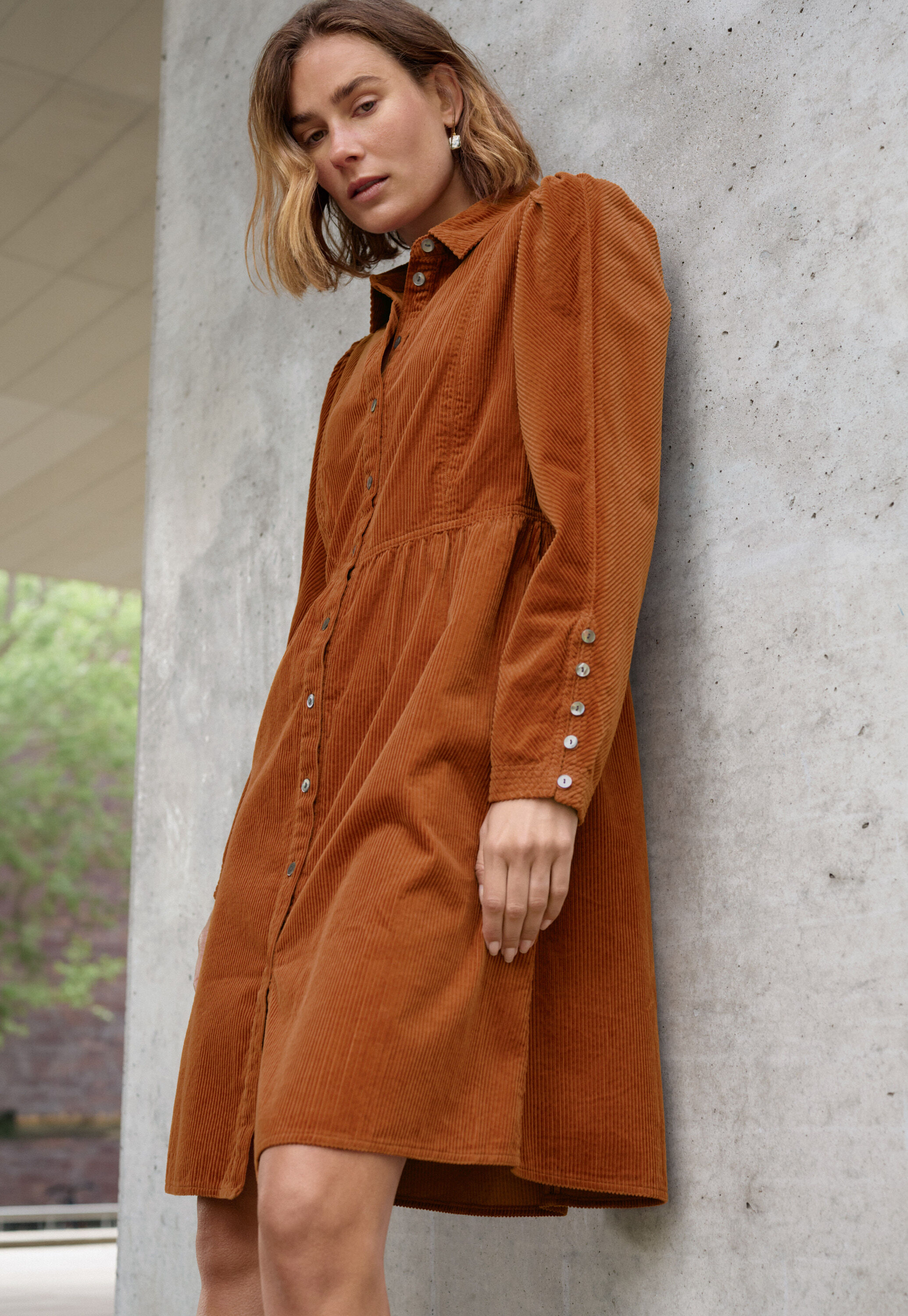 Button-through dress, Bright copper, large