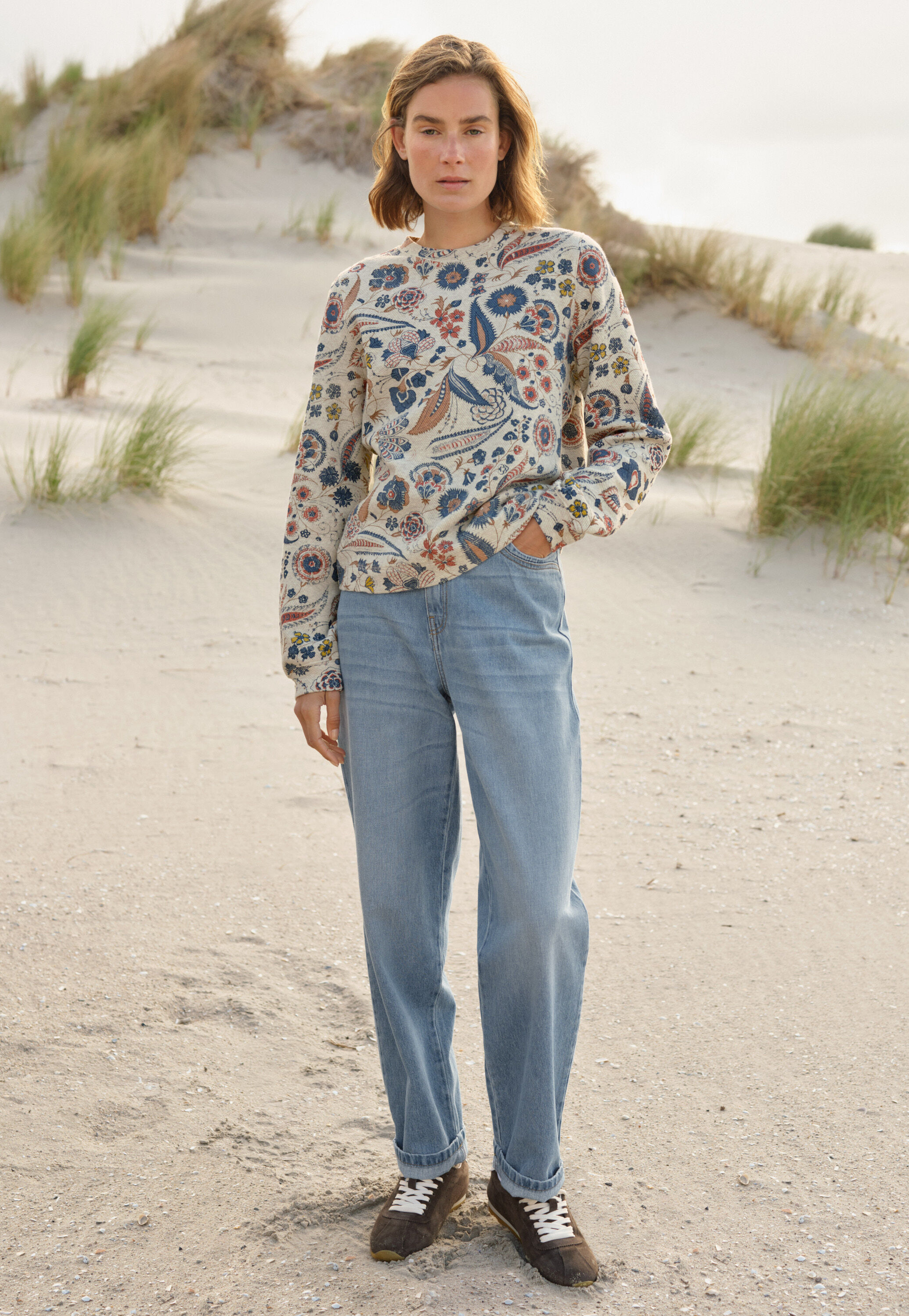 Printed jersey sweatshirt, Pearl denim, large