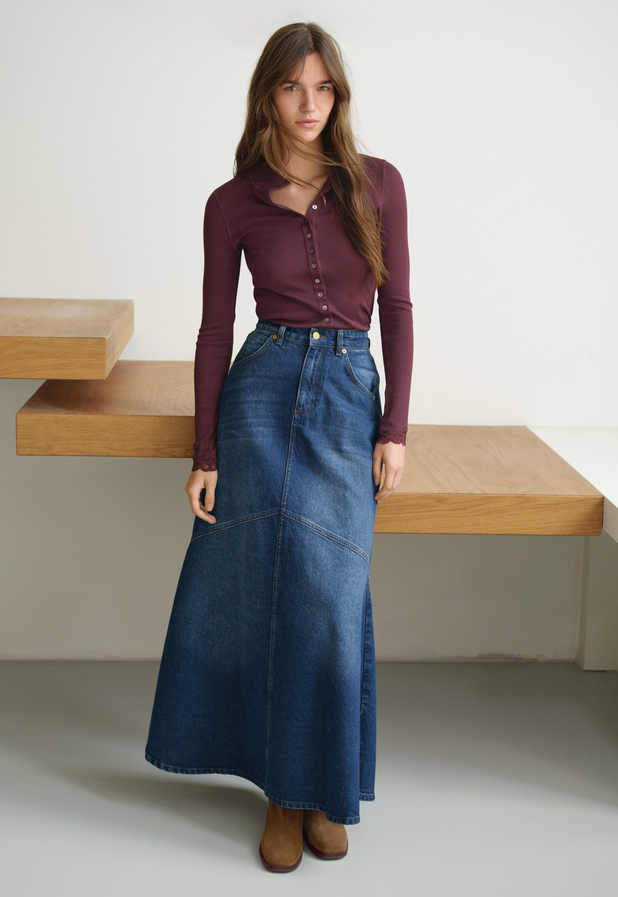 Flared denim maxi-skirt, Mid vintage, large