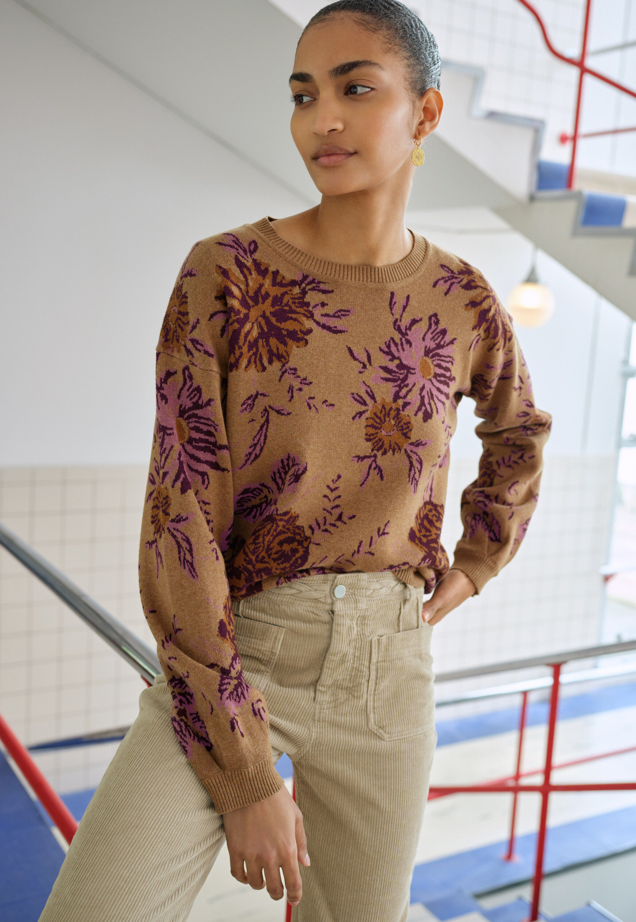 Jacquard sweater, Caramel orchid, large