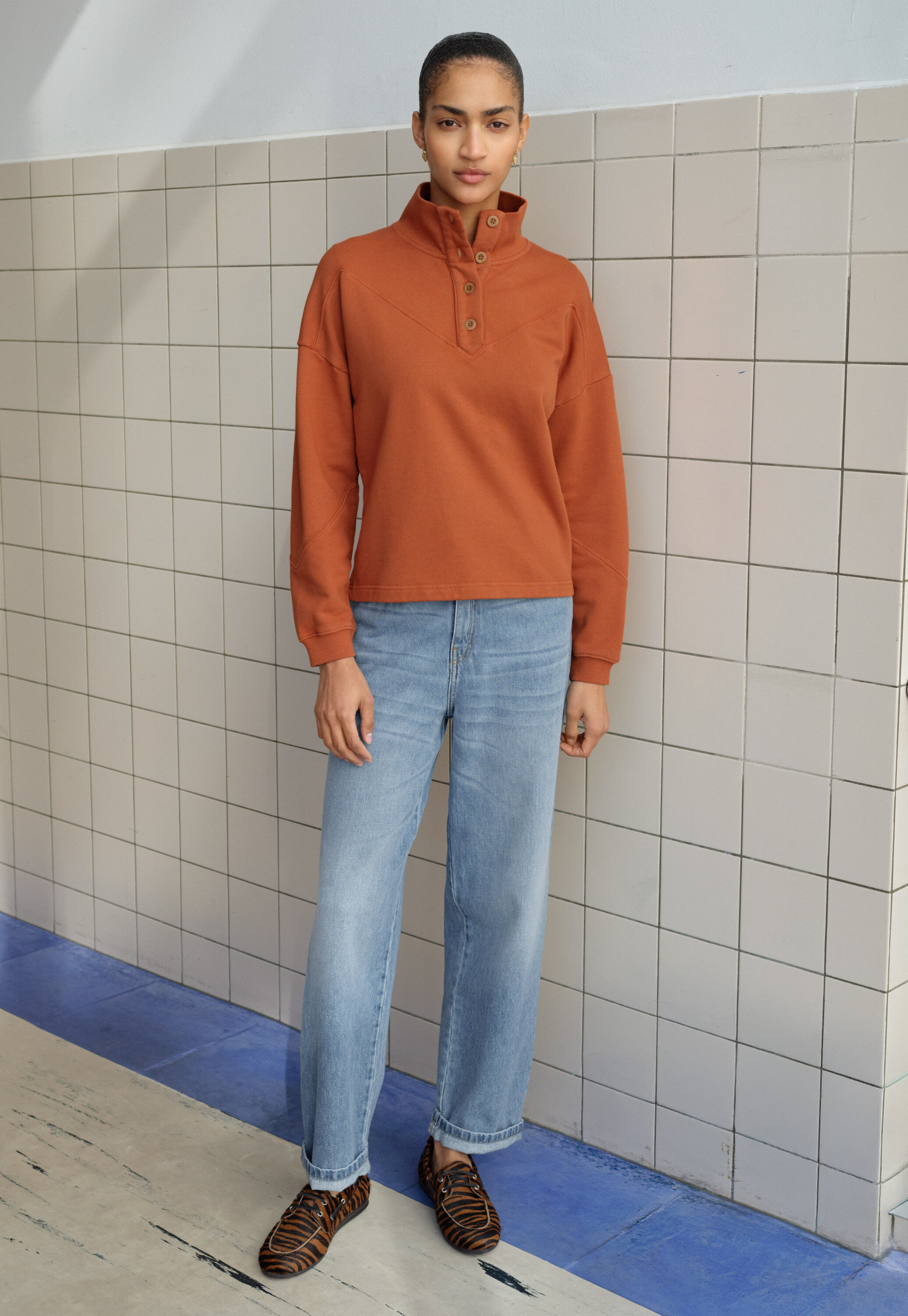Funnel-neck sweatshirt, Burnt orange, large