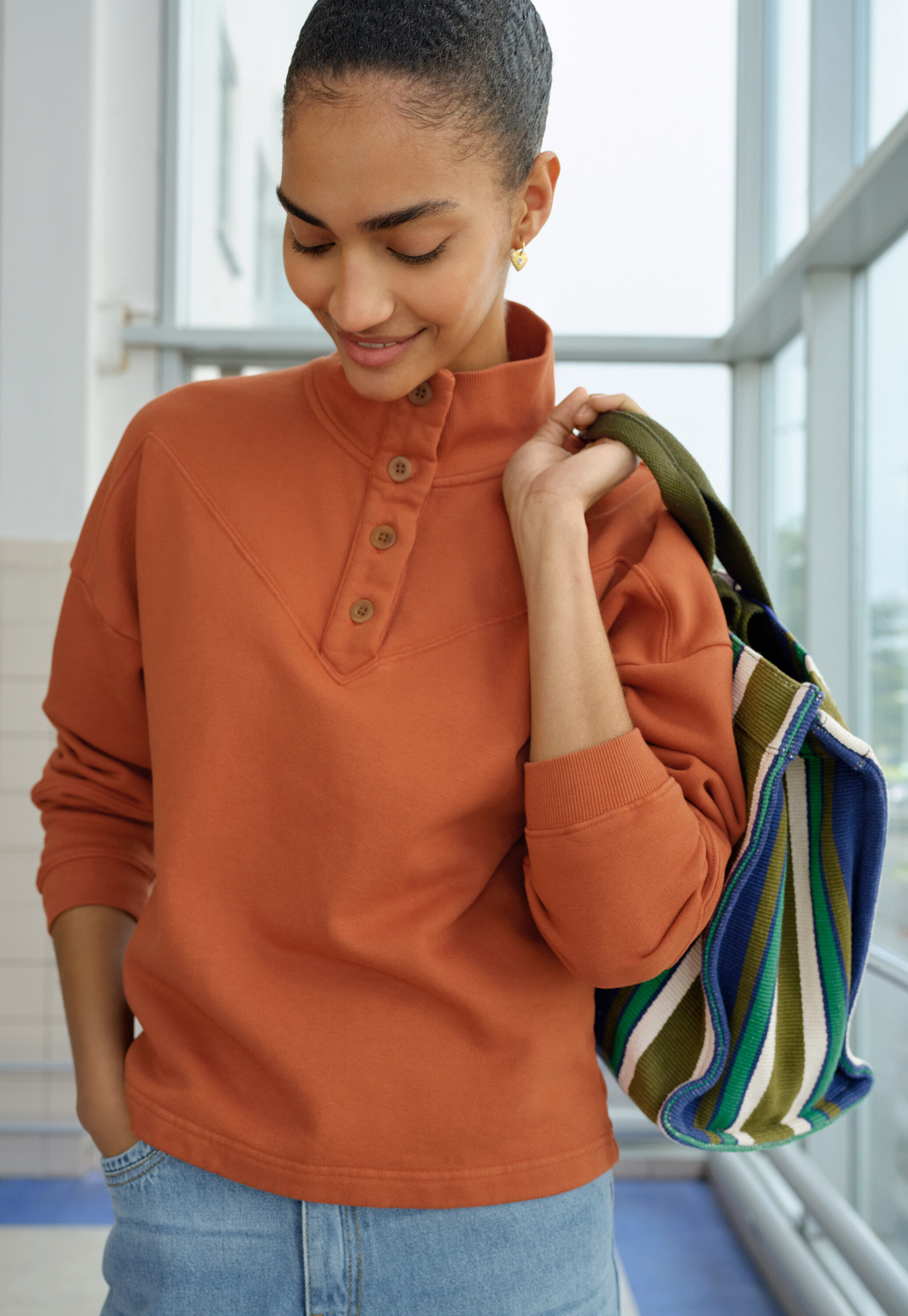 Funnel-neck sweatshirt, Burnt orange, large