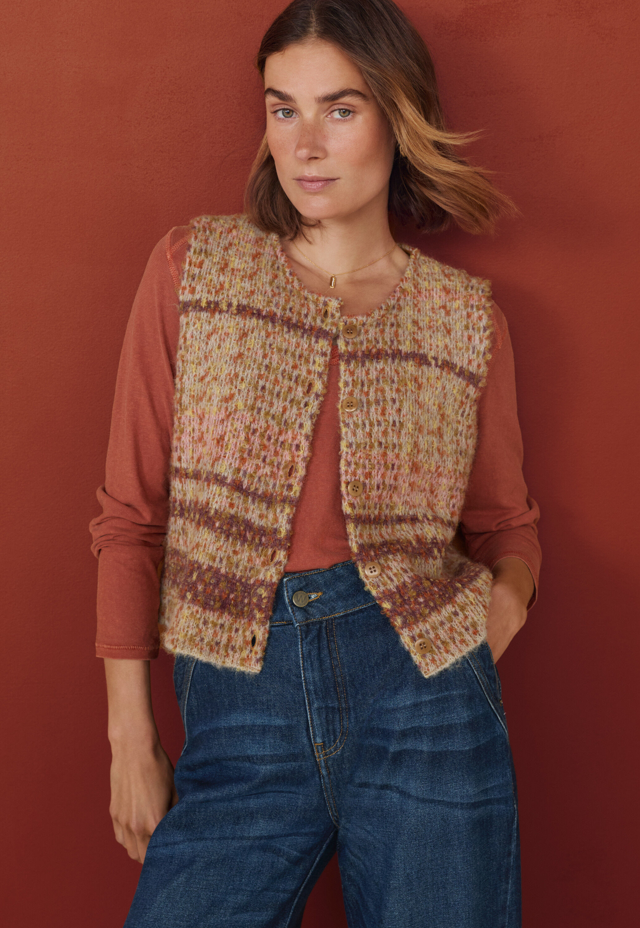 Check knitted gilet