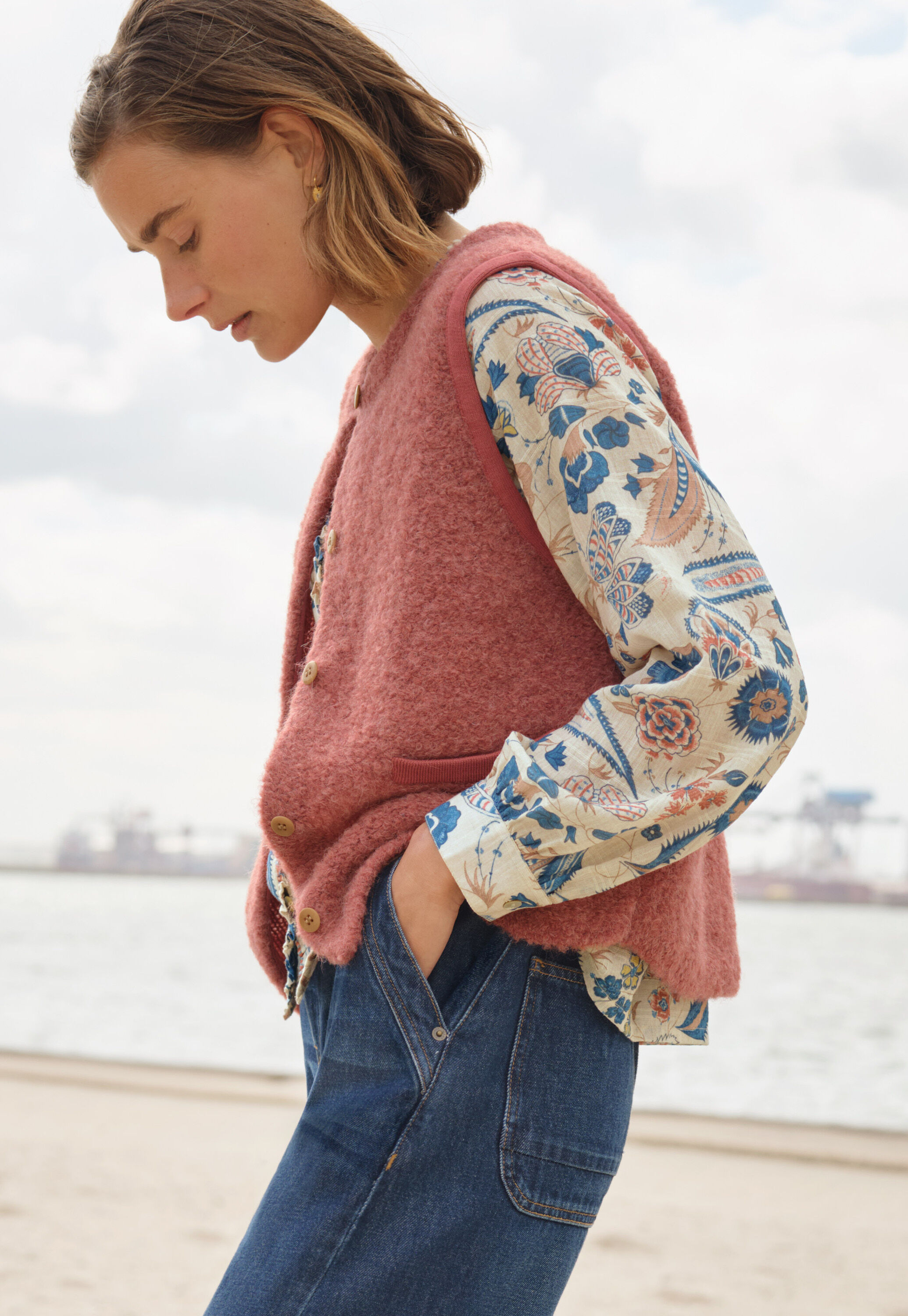 Printed blouse, Ecru denim, large