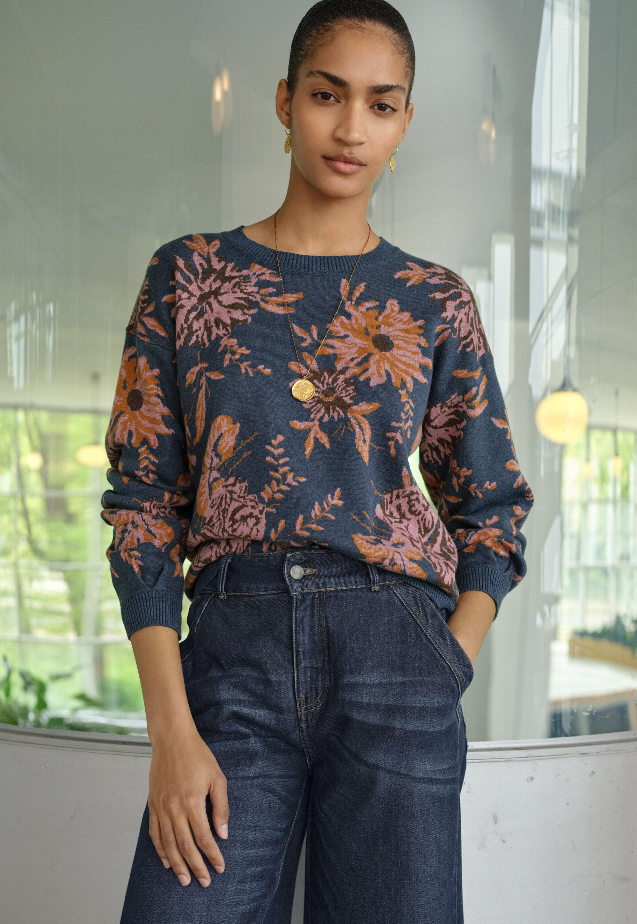 Jacquard sweater, Indigo ginger, large