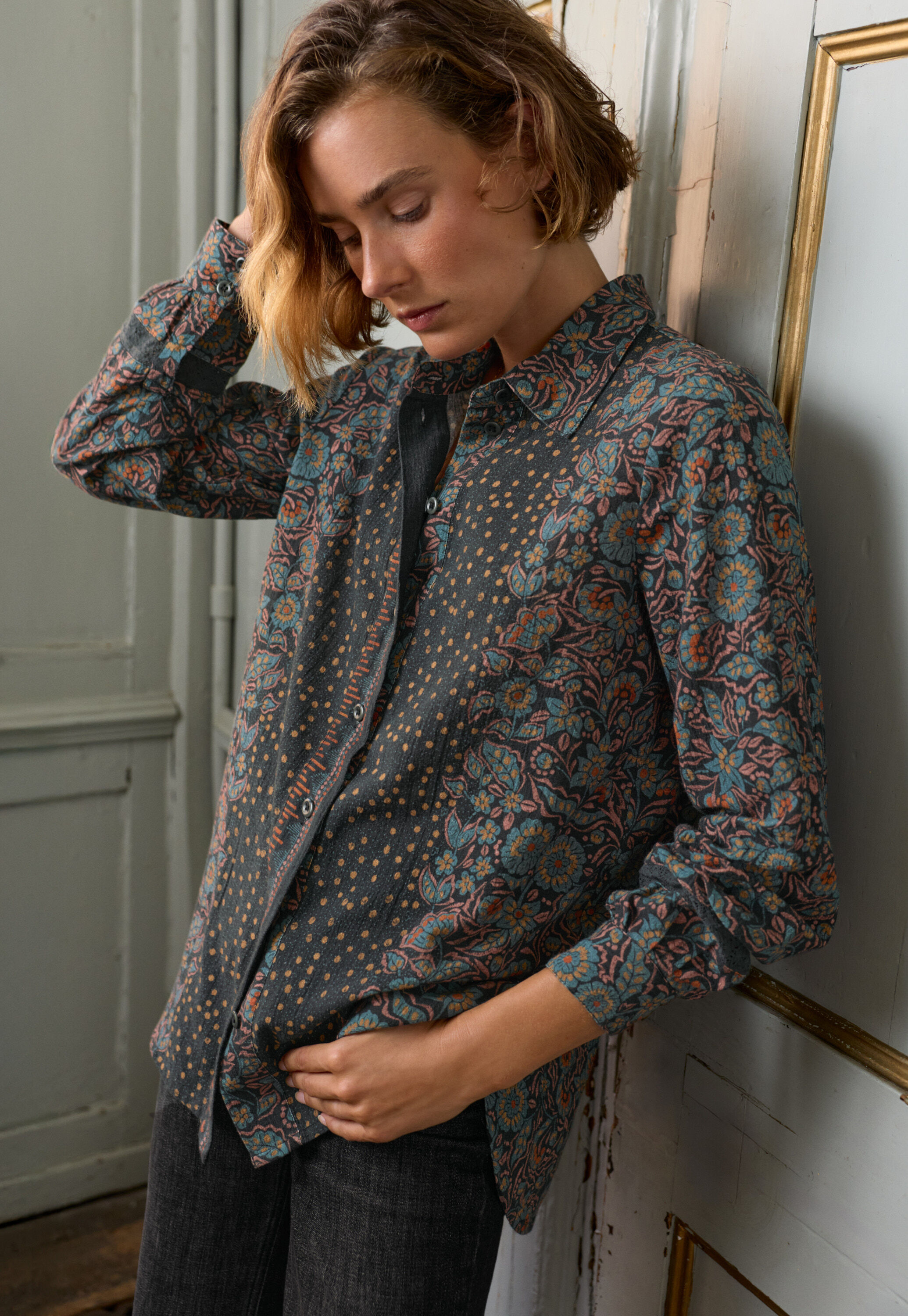 Printed blouse, Indigo coral, large