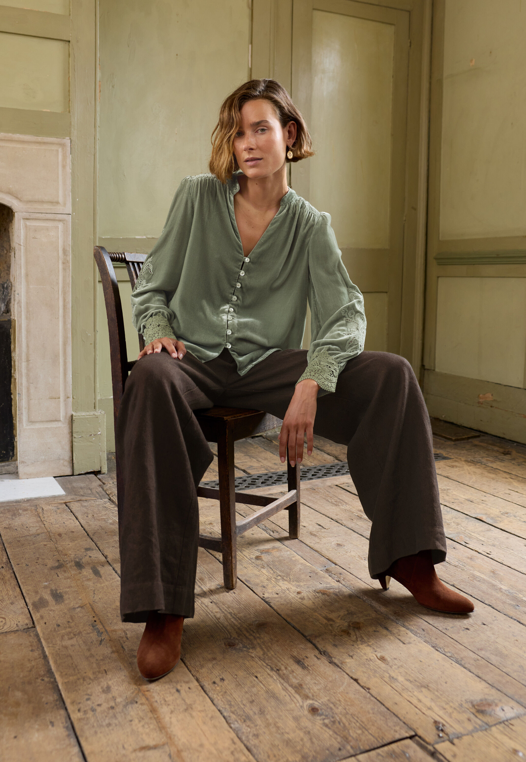 Wide-leg trouser, Black brown, large