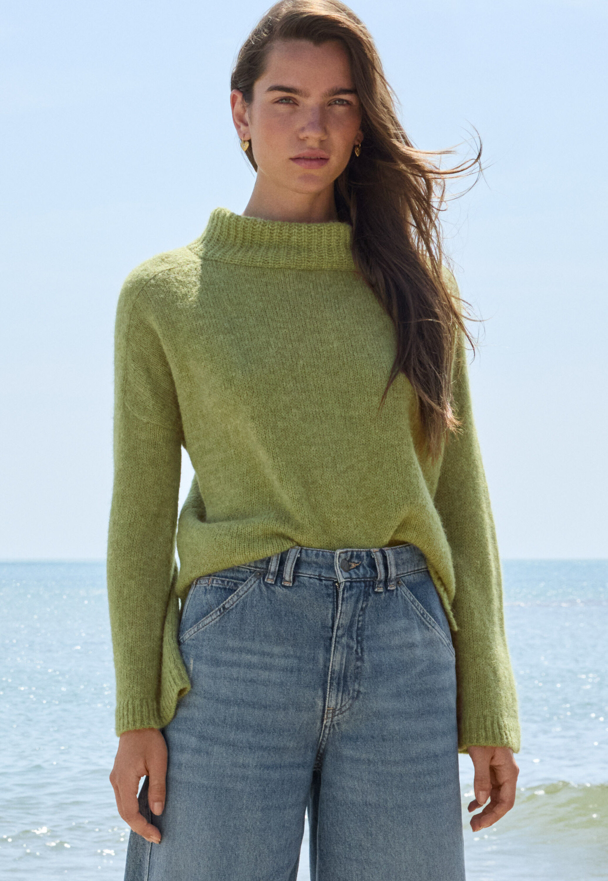 High-neck sweater, Pine green, large