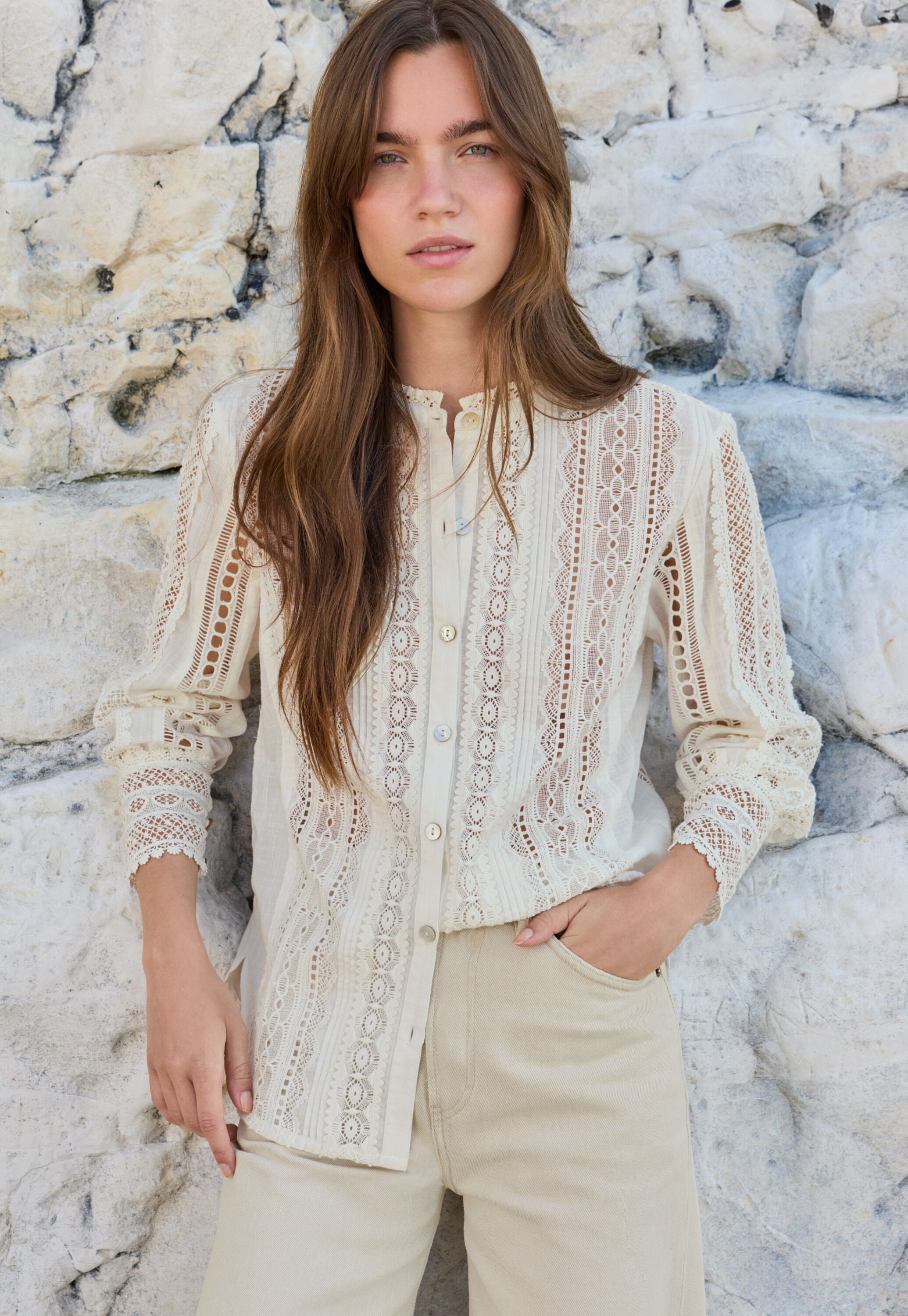 Lace blouse, Off-white, large