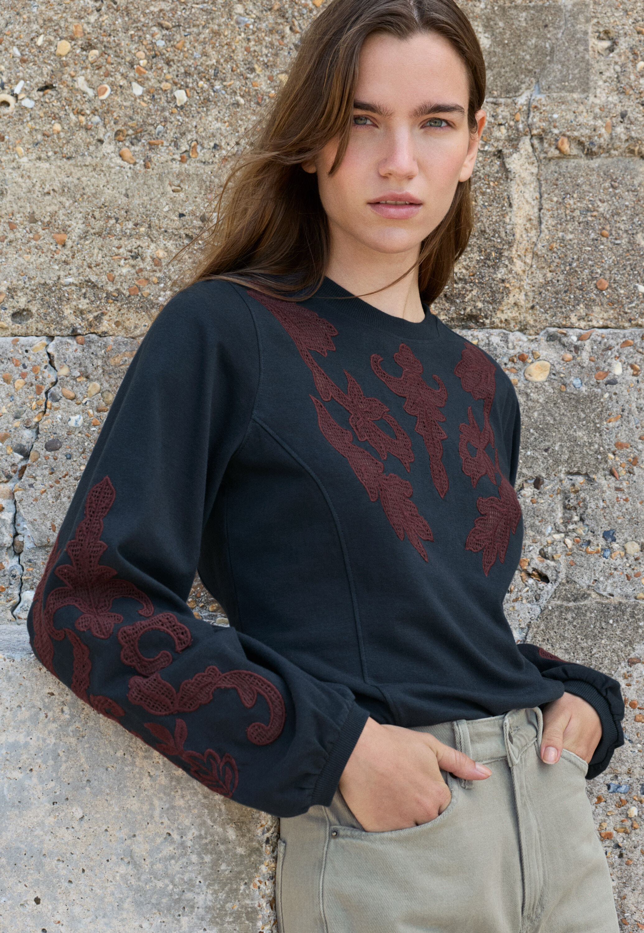 Lace sweatshirt, Dark ink, large