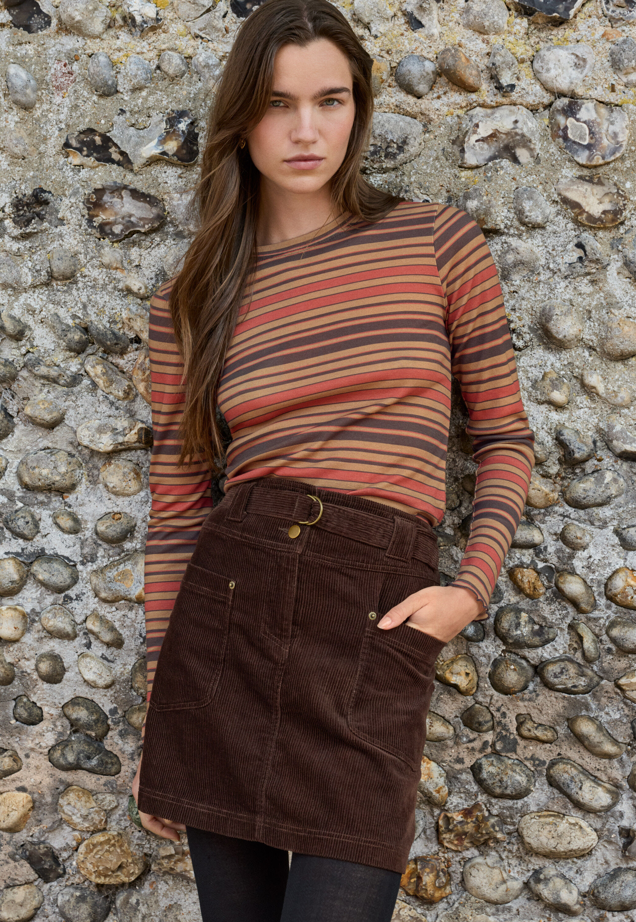 Striped jersey top, Cinnamon spice, large