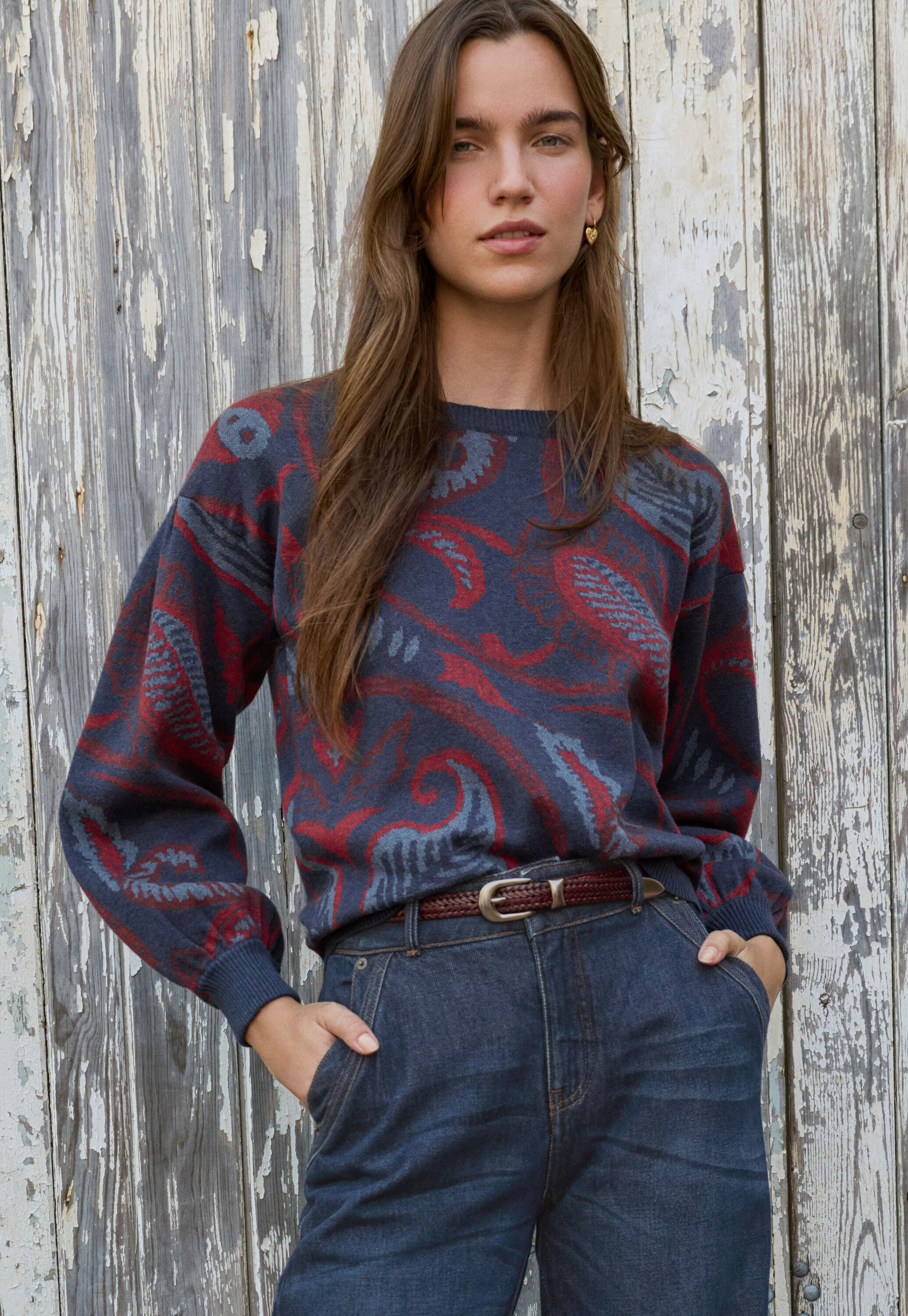 Lace-stitch sweater
