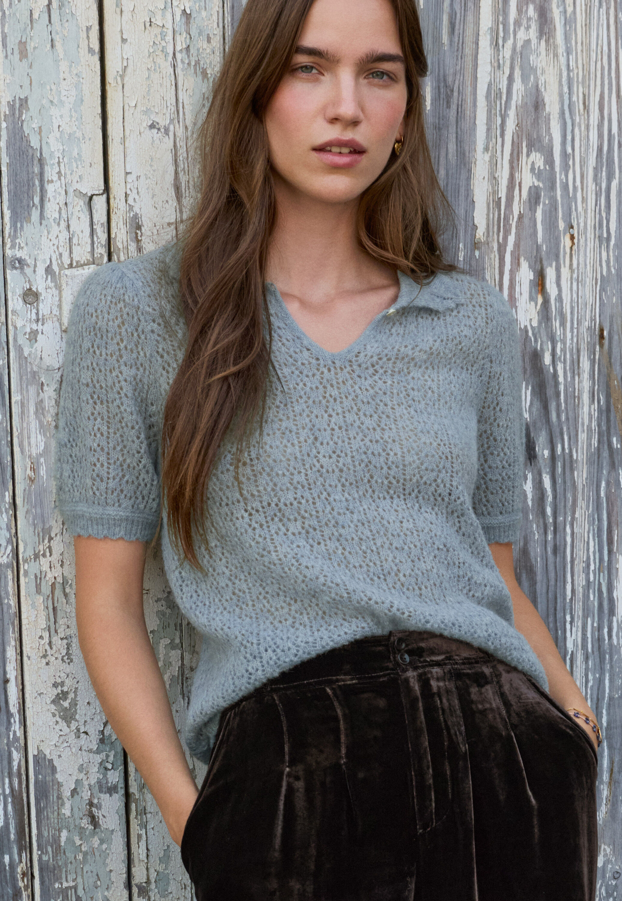 Lace-stitch sweater