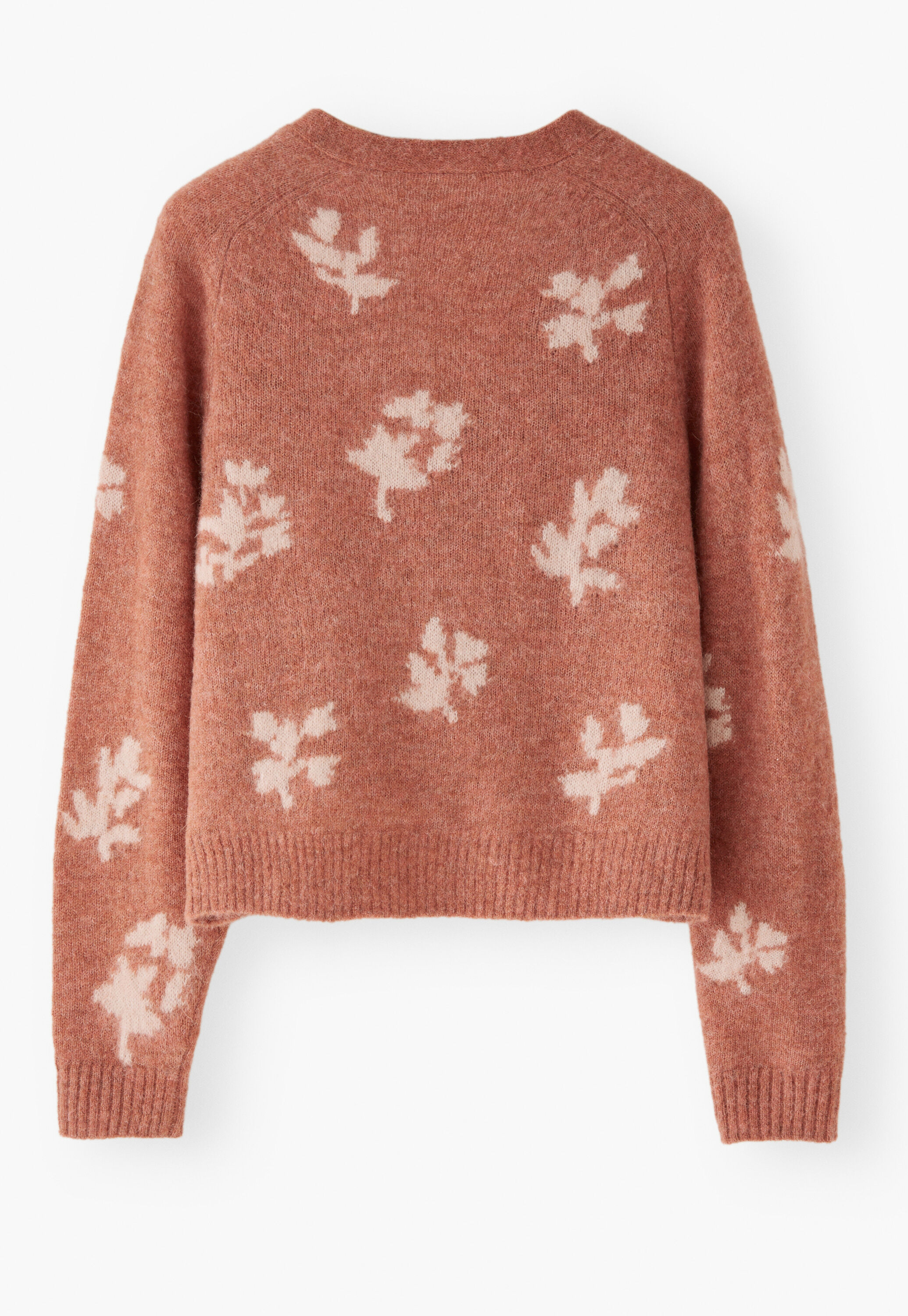 Intarsia v-neck cardigan, Soft chilli blush, large