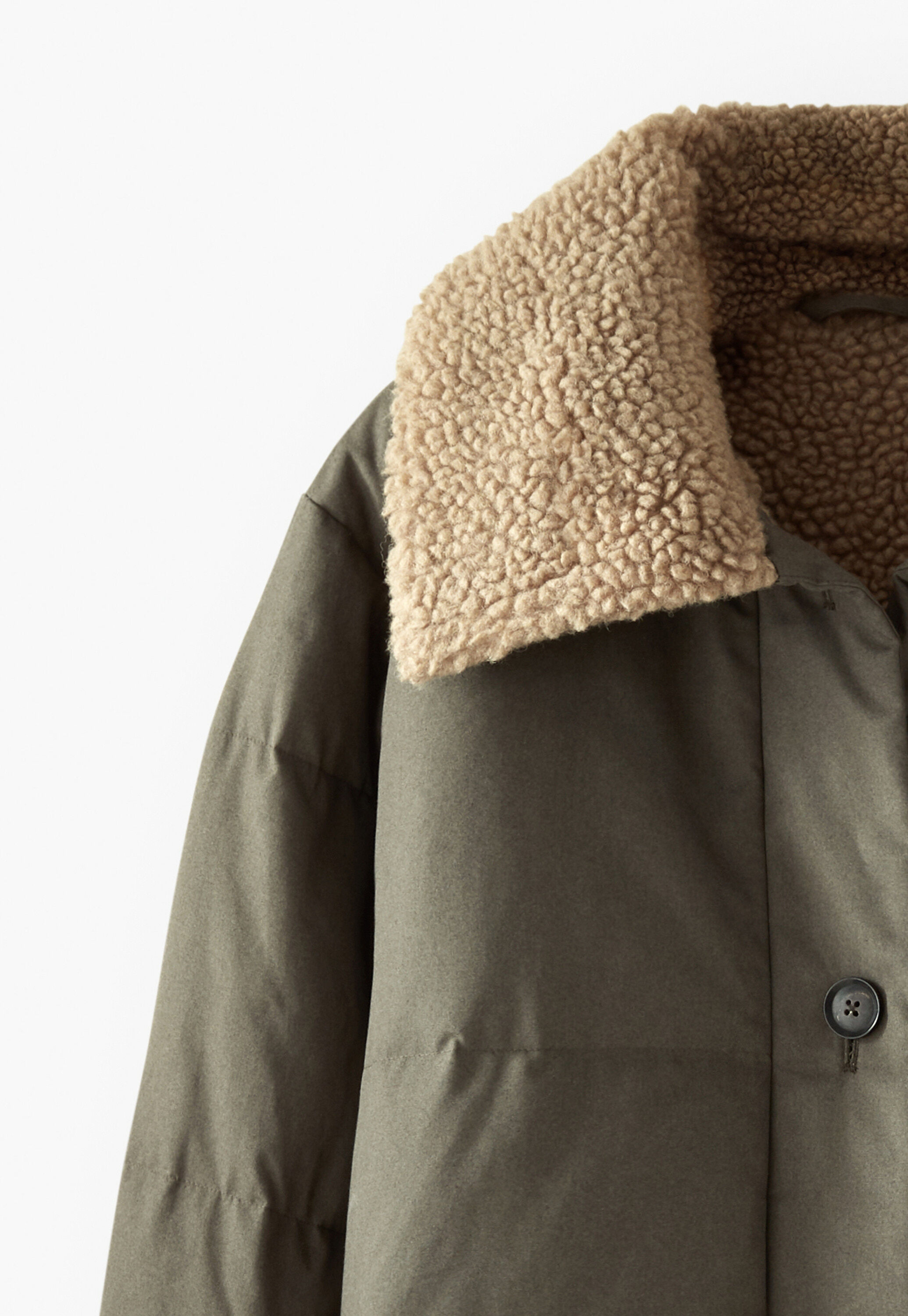Quilted long coat, Dark khaki, large