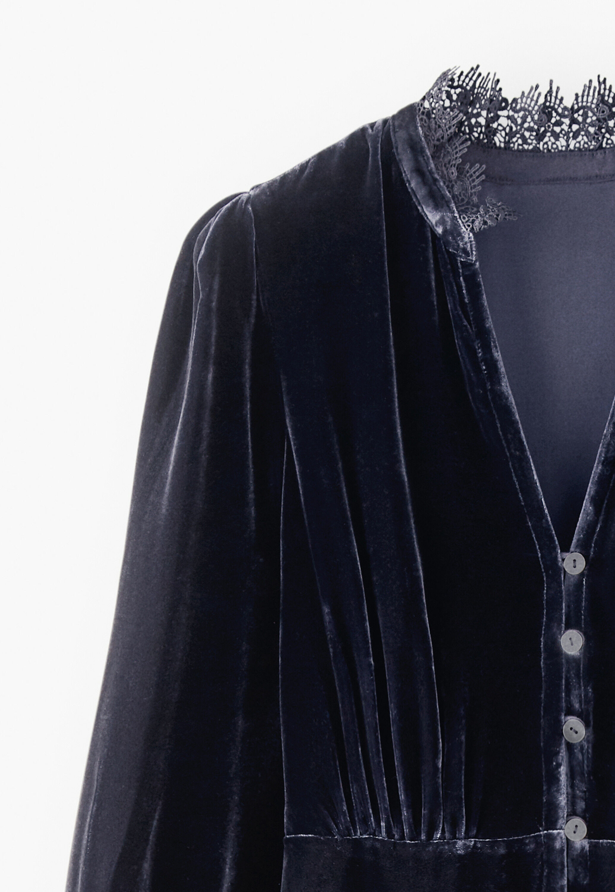 Velvet lace-frill dress, Midnight, large