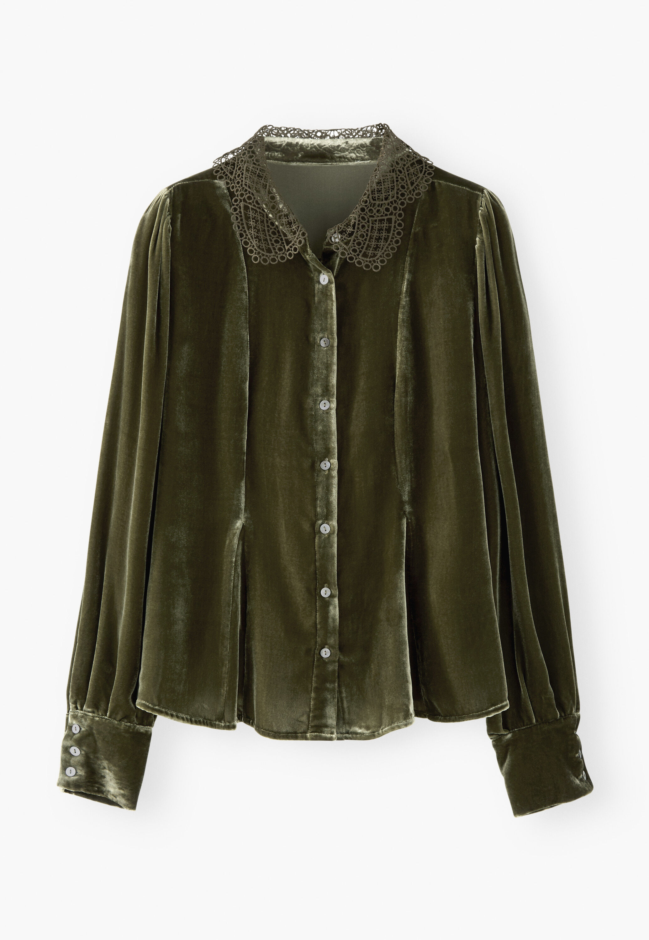 Velvet godet blouse, Moss, large