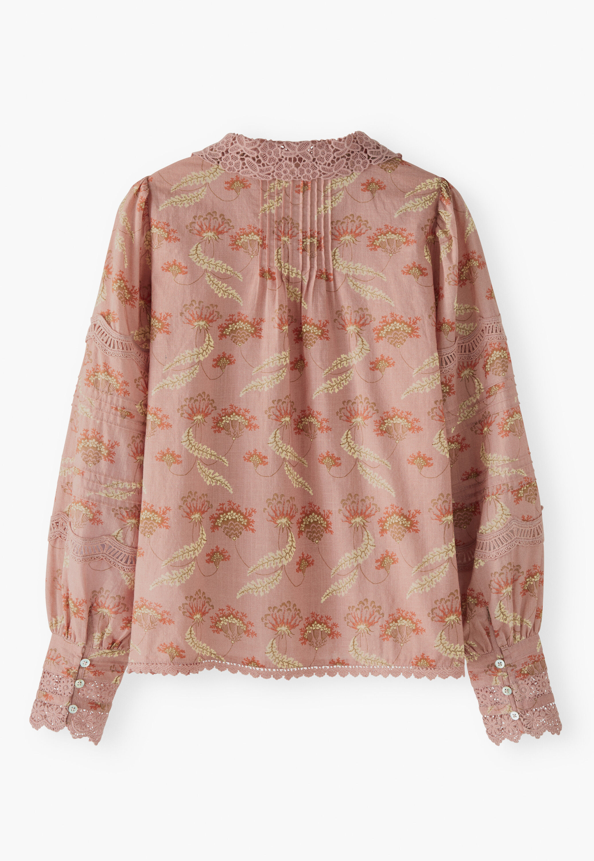 Lace-detail print blouse, Dusty pink, large