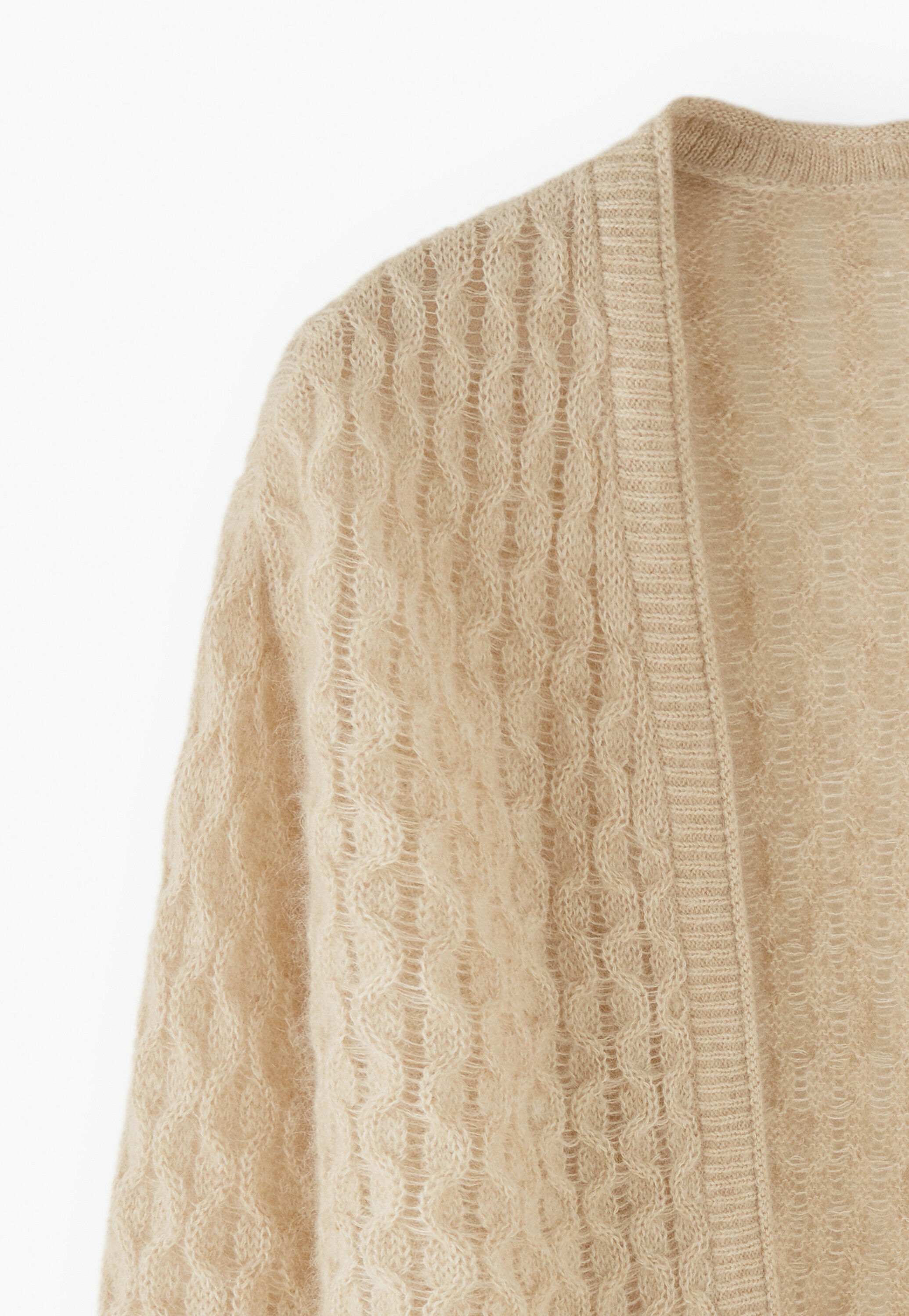 Cable-stitch cardigan, Oat, large