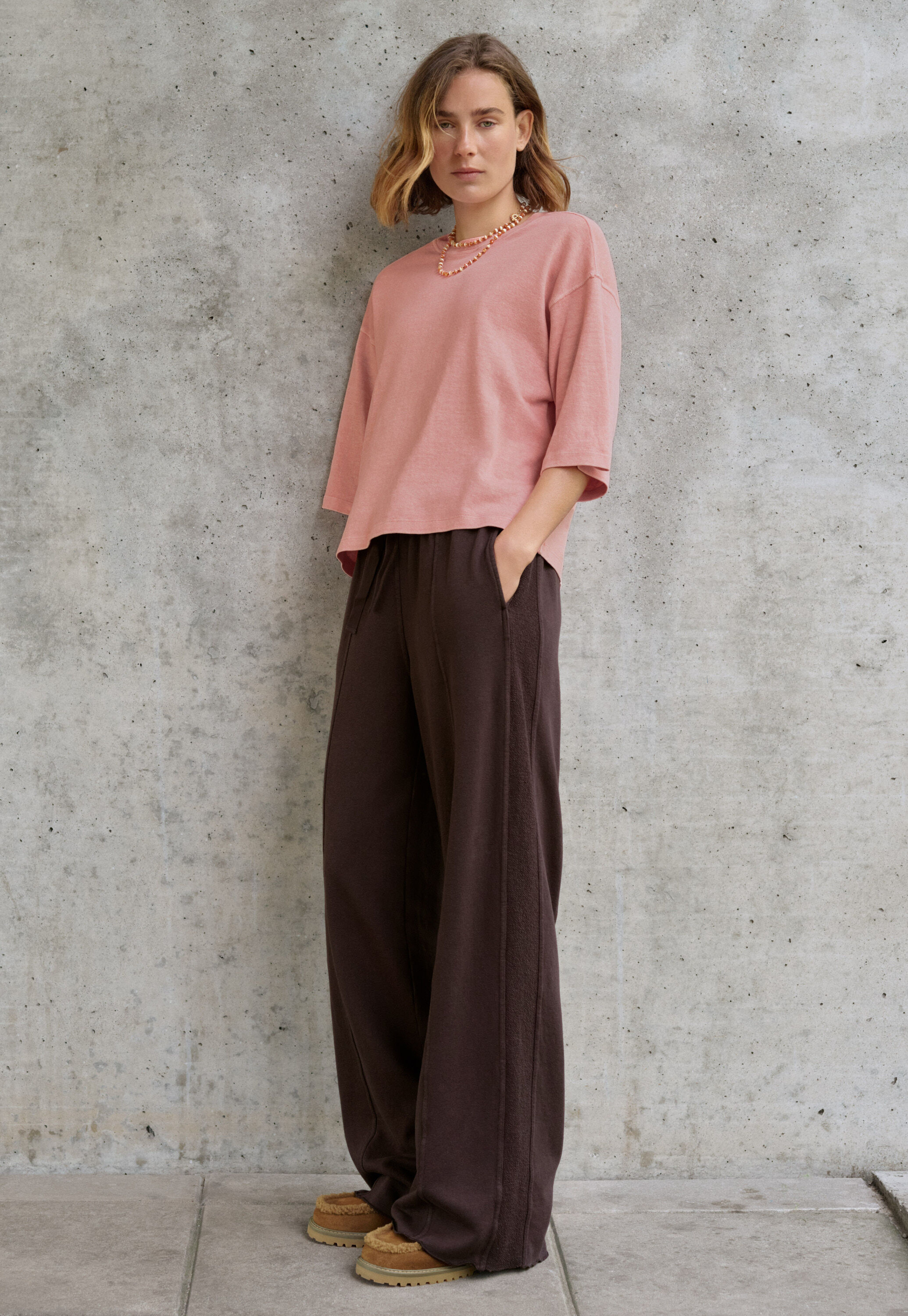 Drop-shoulder top, Peach pink, large