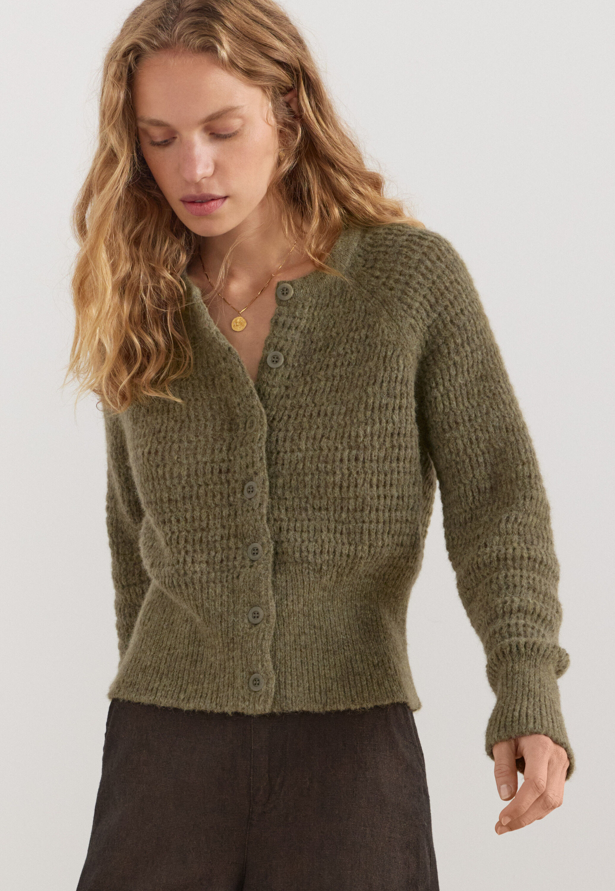 Button-through cardigan, Dark moss, large