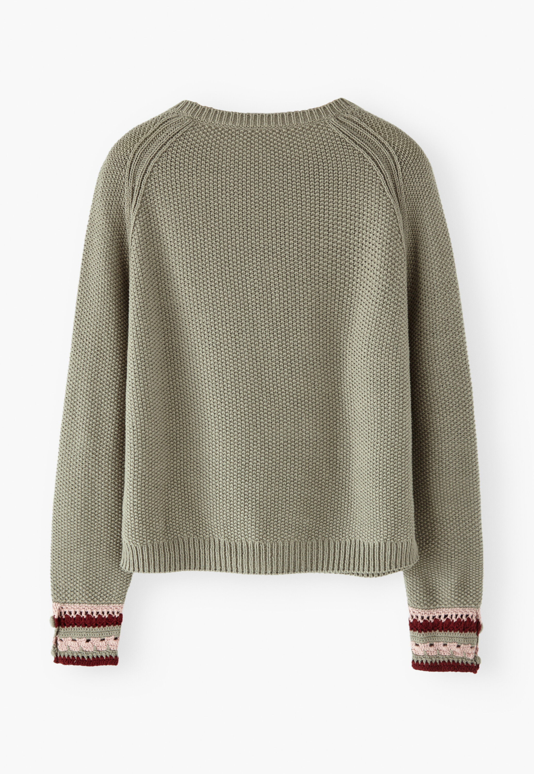 Crochet-detail sweater, Sage rose, large