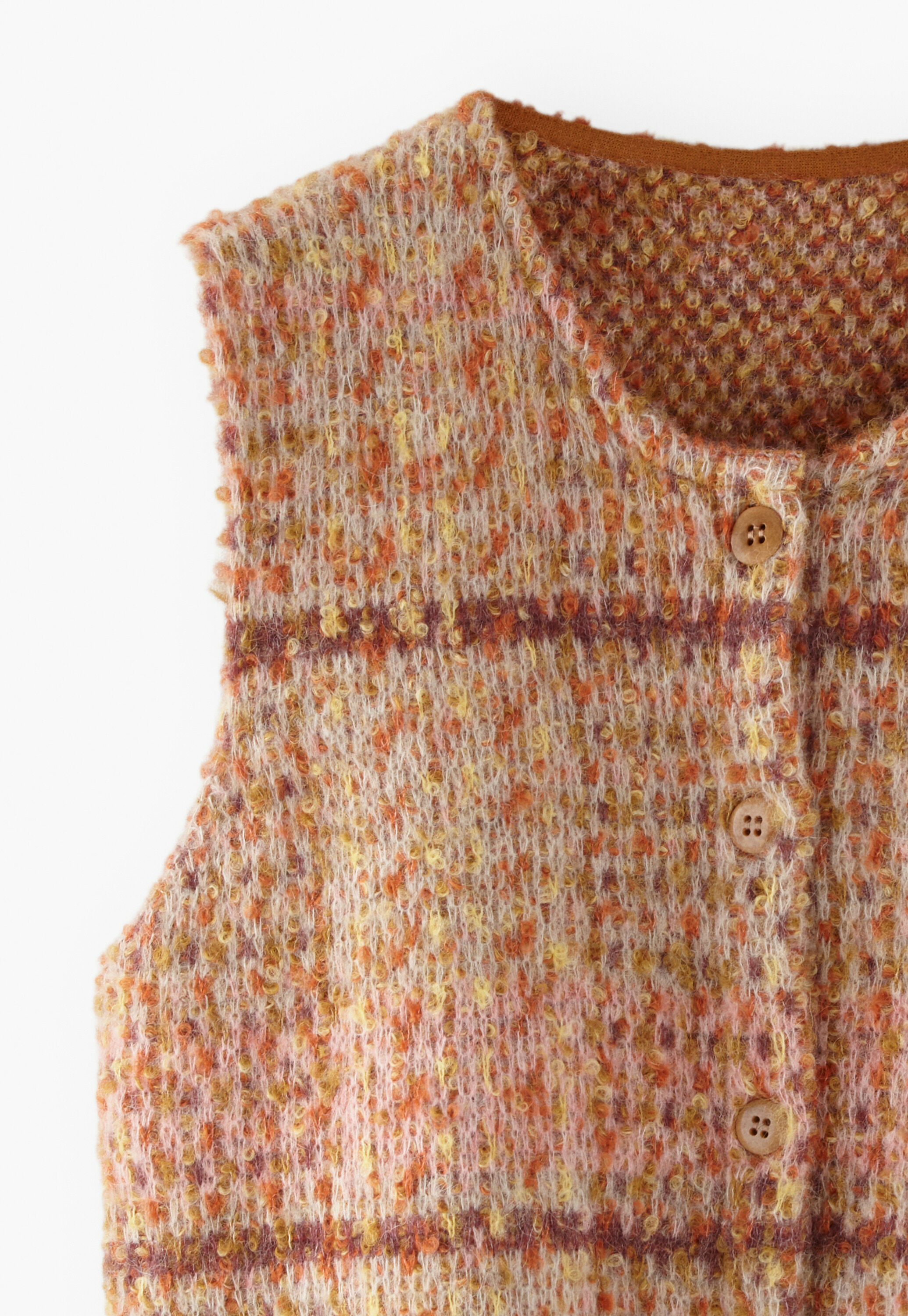 Check knitted gilet, Warm sunset, large
